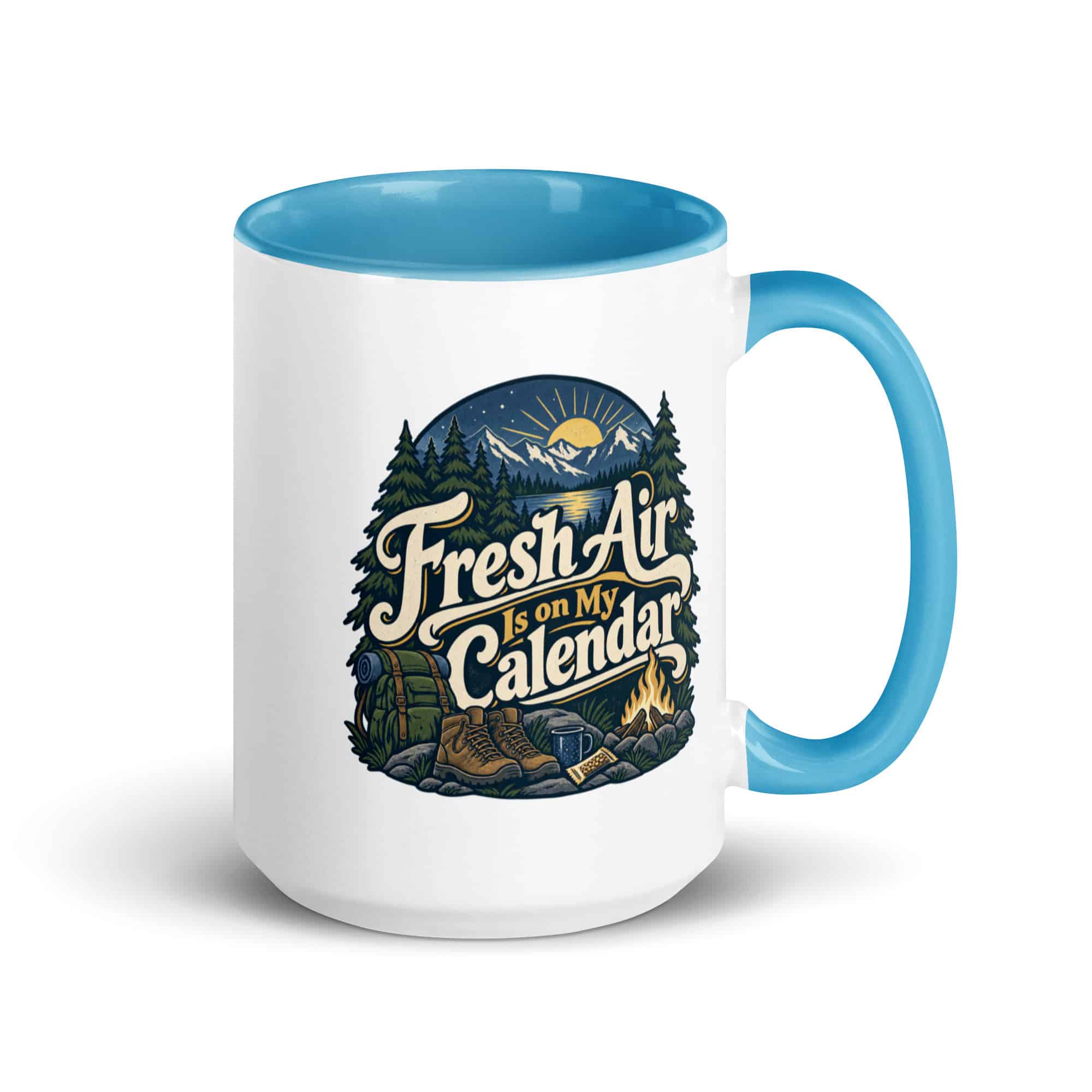 Nature and Adventure Color Inside Coffee Mug: Fresh Air Is on My Calendar, Woodland Scenic Lettering