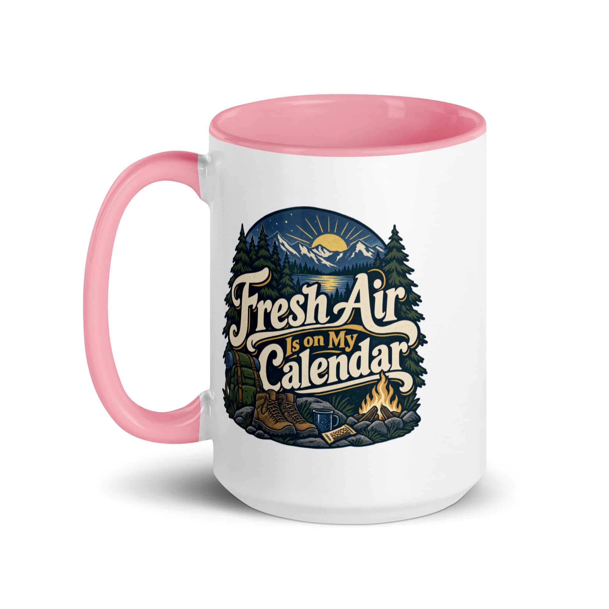 Nature and Adventure Color Inside Coffee Mug: Fresh Air Is on My Calendar, Woodland Scenic Lettering