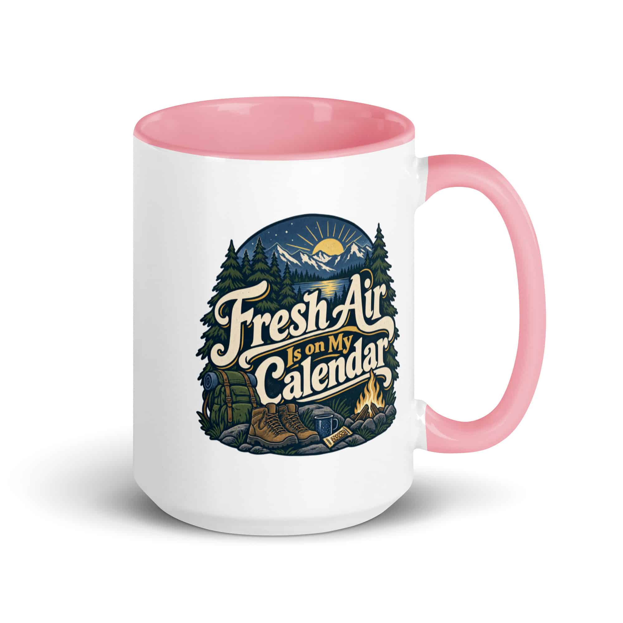 Nature and Adventure Color Inside Coffee Mug: Fresh Air Is on My Calendar, Woodland Scenic Lettering
