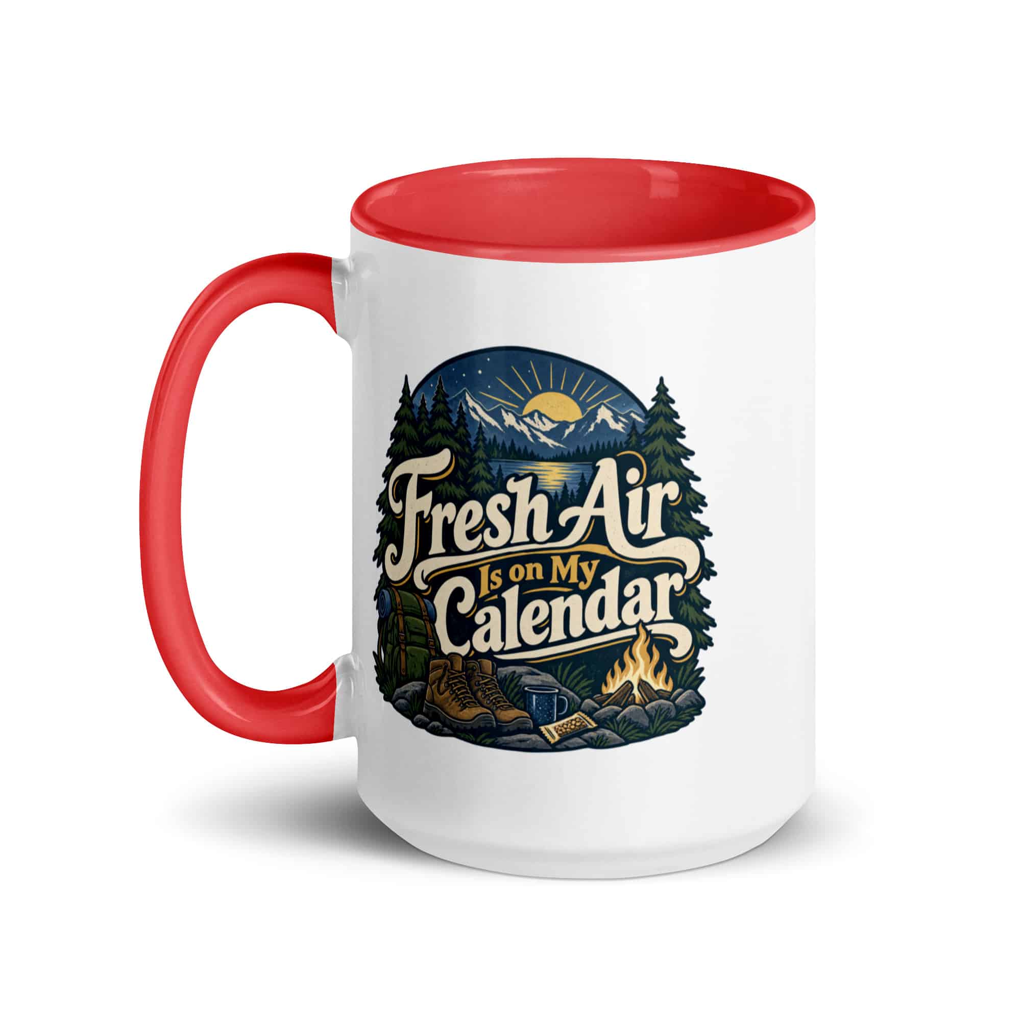 Nature and Adventure Color Inside Coffee Mug: Fresh Air Is on My Calendar, Woodland Scenic Lettering