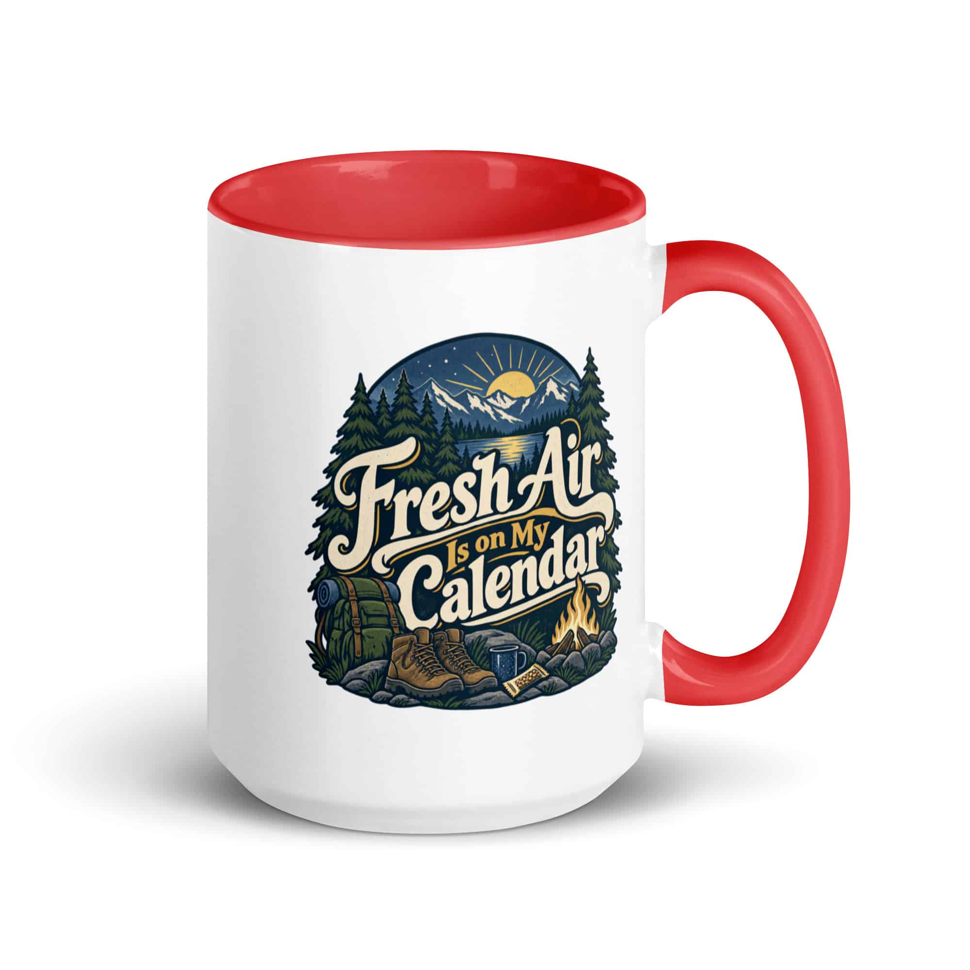 Nature and Adventure Color Inside Coffee Mug: Fresh Air Is on My Calendar, Woodland Scenic Lettering