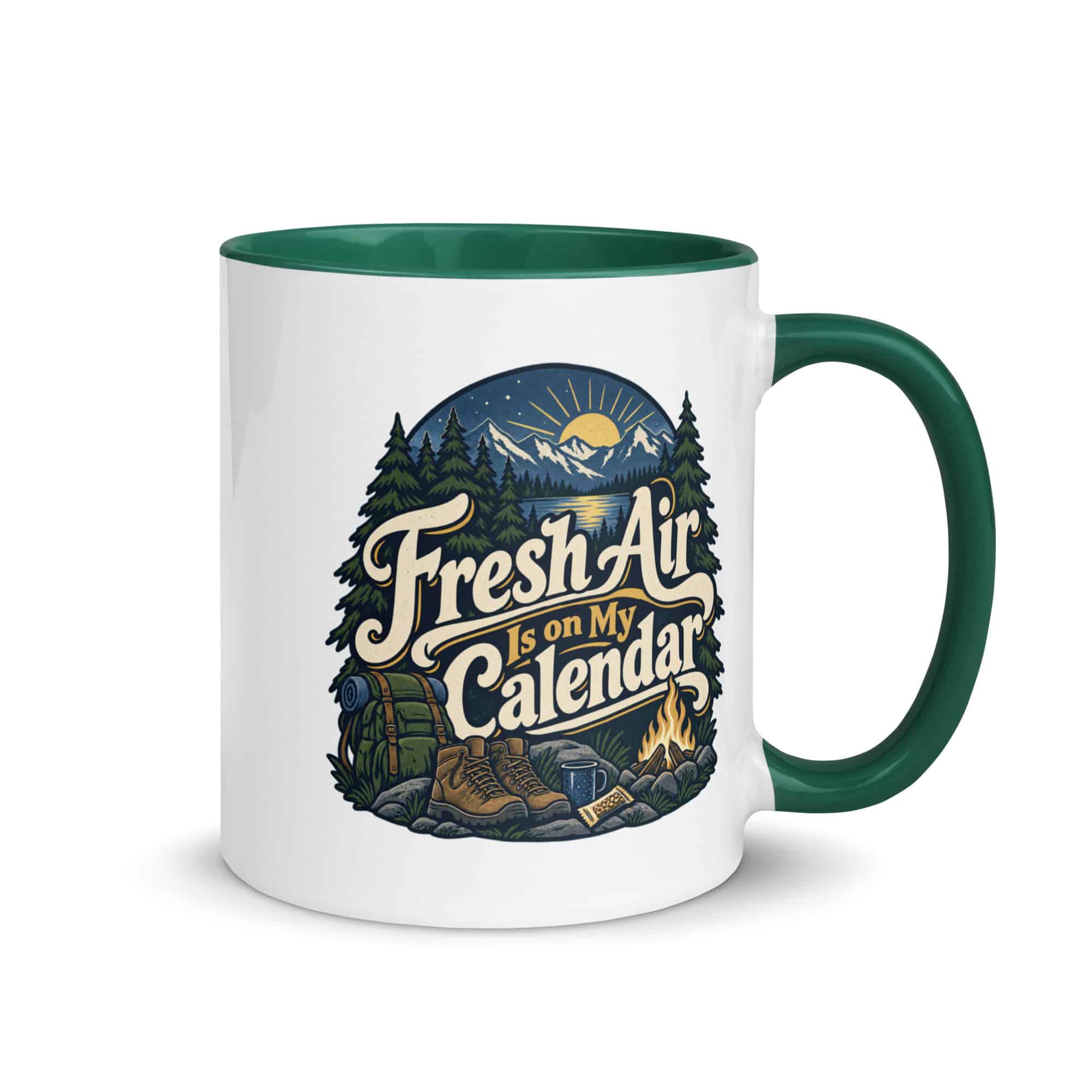 Nature and Adventure Color Inside Coffee Mug: Fresh Air Is on My Calendar, Woodland Scenic Lettering