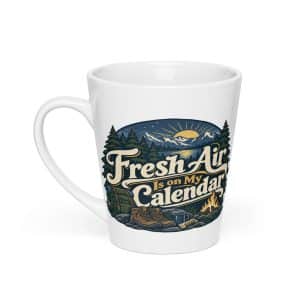 Nature and Adventure Latte Mug: Fresh Air Is on My Calendar, Woodland Scenic Lettering - 12 oz - Main