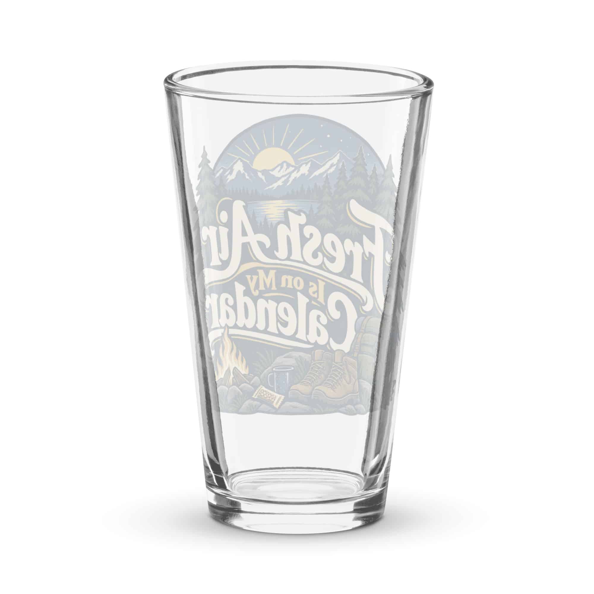 Nature and Adventure Pint Glass: Fresh Air Is on My Calendar, Woodland Scenic Lettering