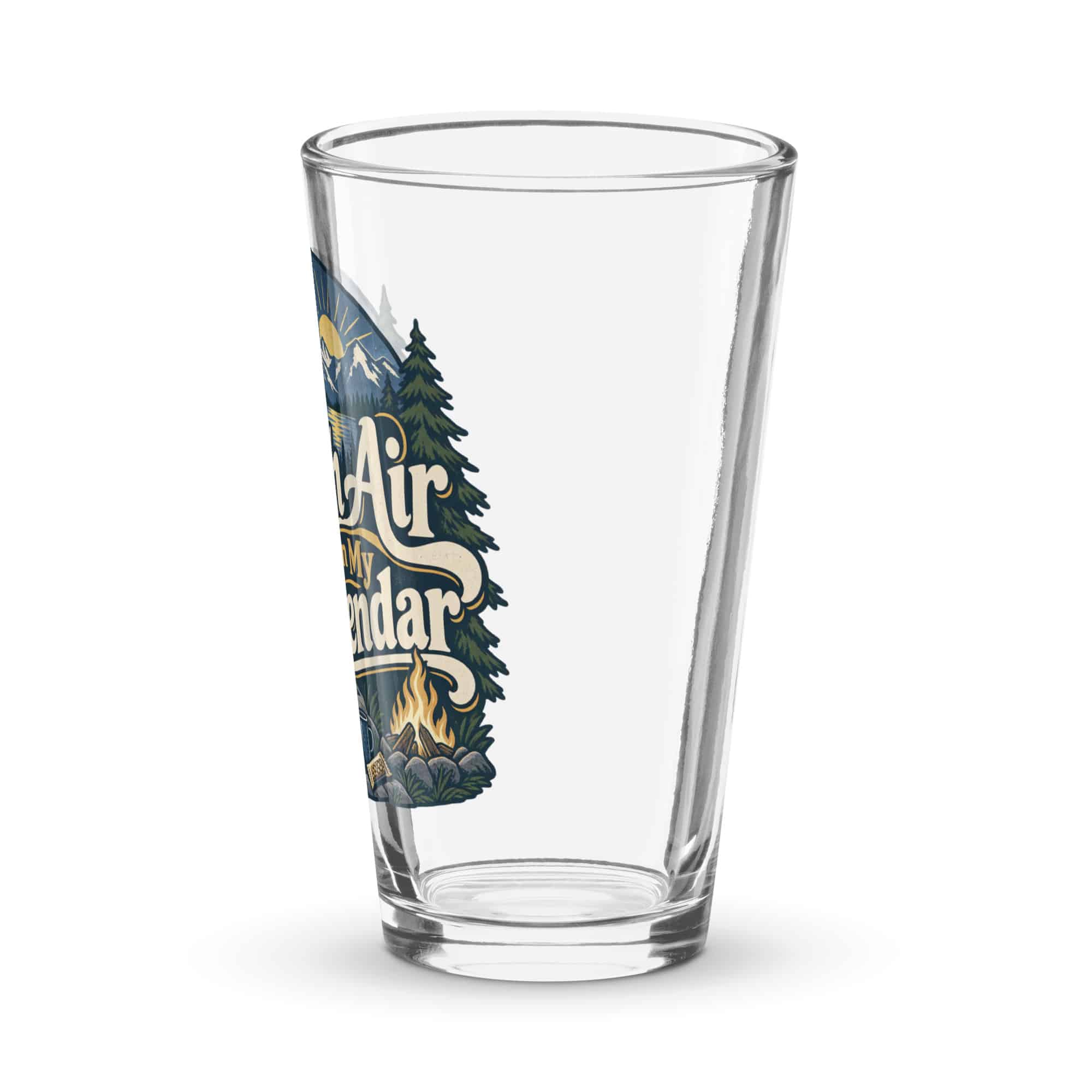 Nature and Adventure Pint Glass: Fresh Air Is on My Calendar, Woodland Scenic Lettering