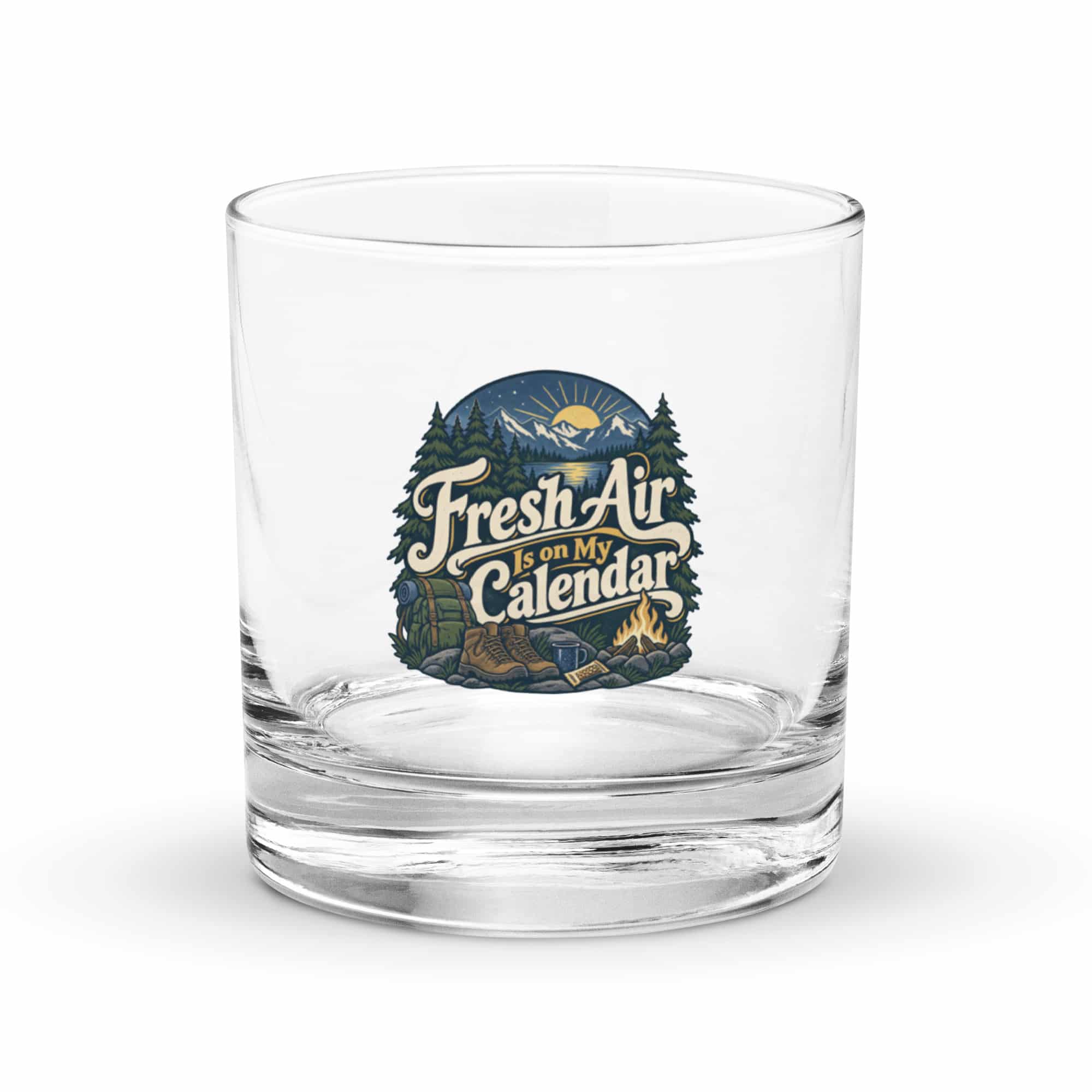Nature and Adventure Rocks Glass: Fresh Air Is on My Calendar, Woodland Scenic Lettering