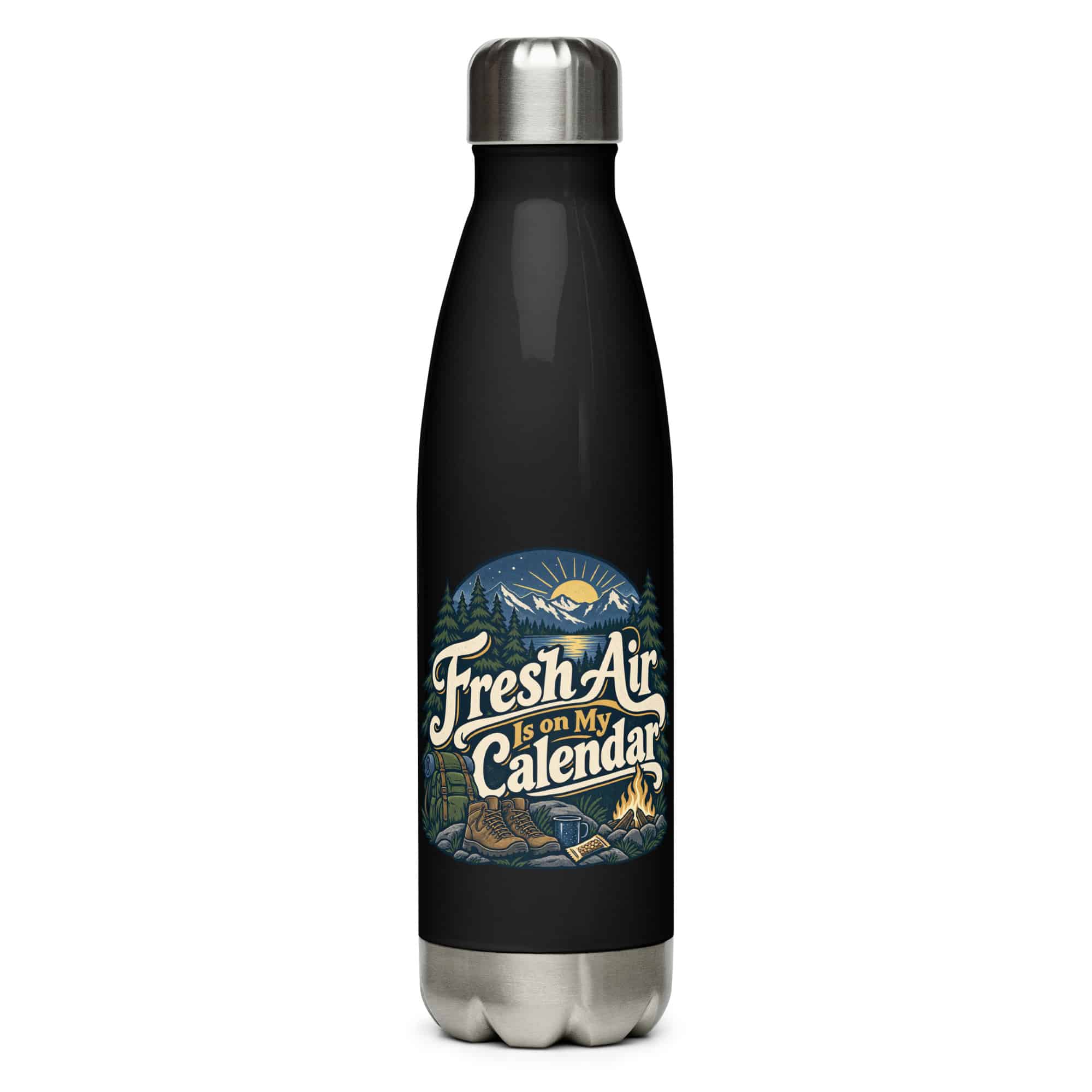 Nature and Adventure Stainless Steel Water Bottle: Fresh Air Is on My Calendar, Woodland Scenic Lettering