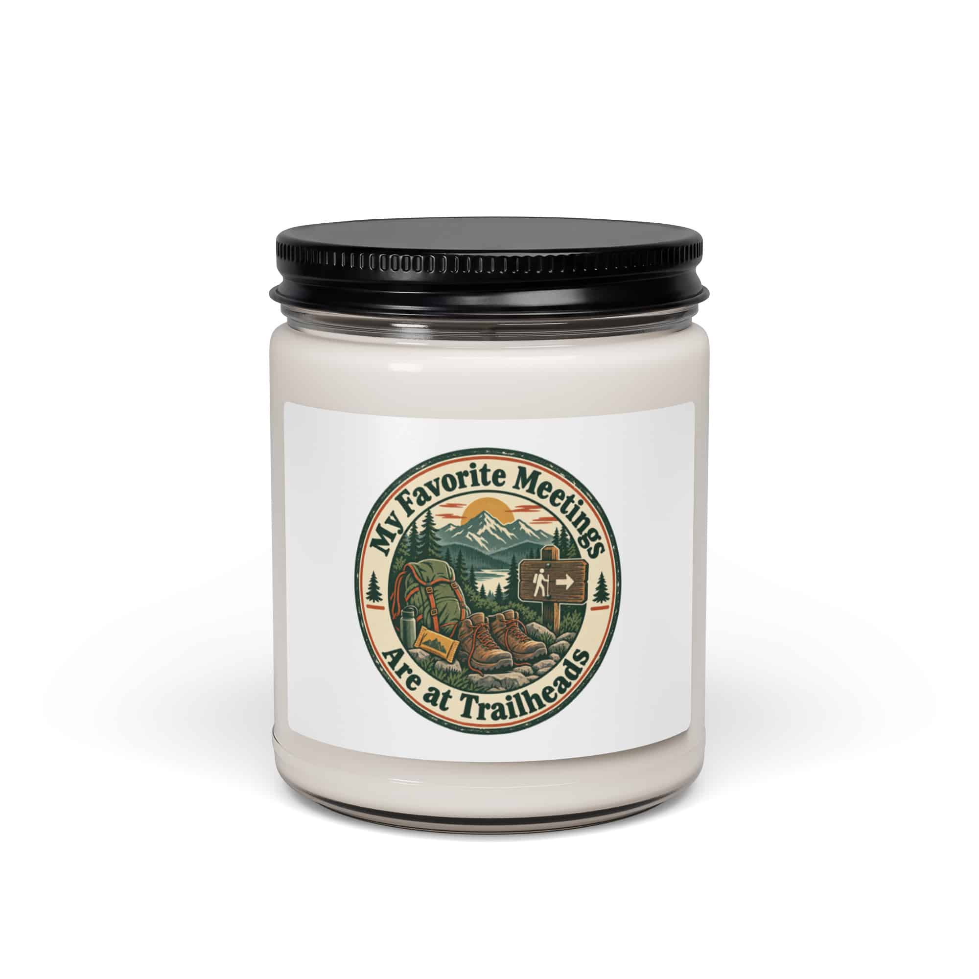 Nature and Adventure Soy Wax Candle: My Favorite Meetings Are at Trailheads, Vintage Round Badge