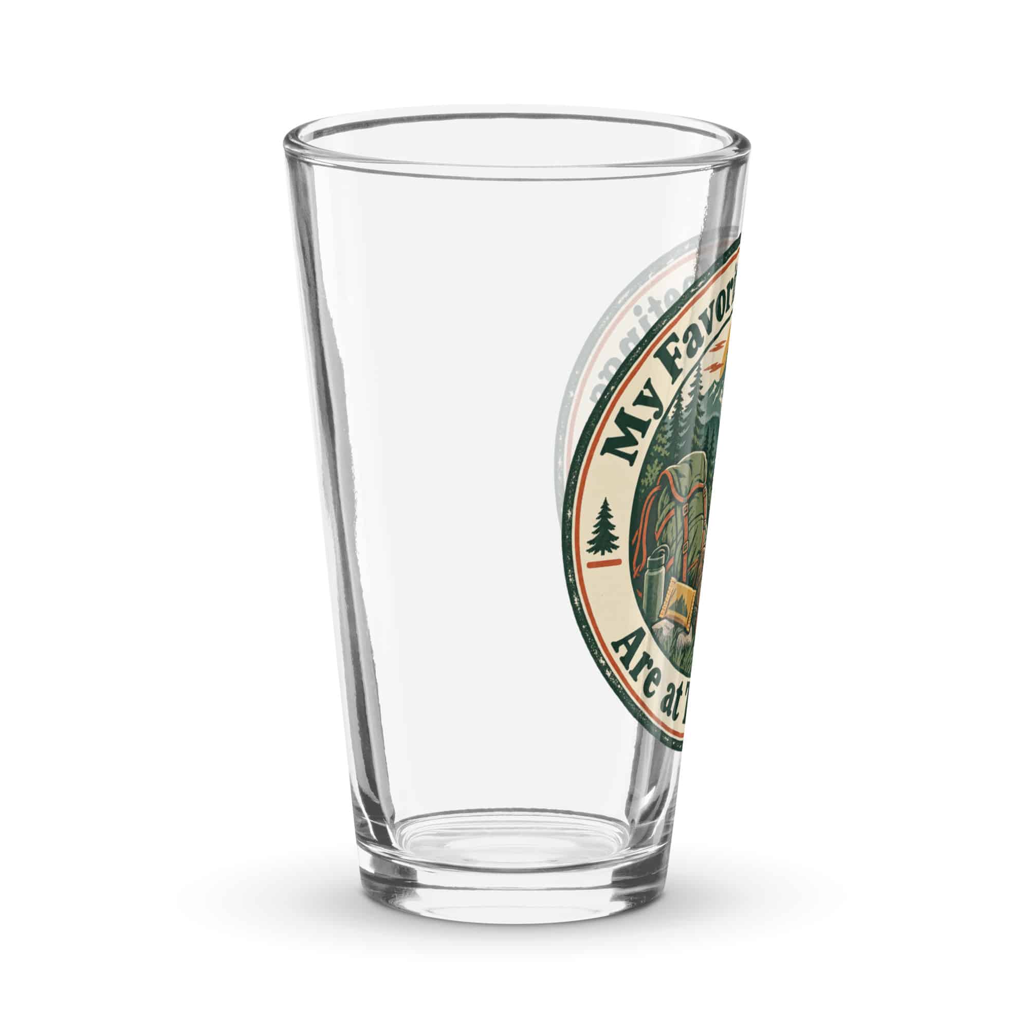 Nature and Adventure Pint Glass: My Favorite Meetings Are at Trailheads, Vintage Round Badge