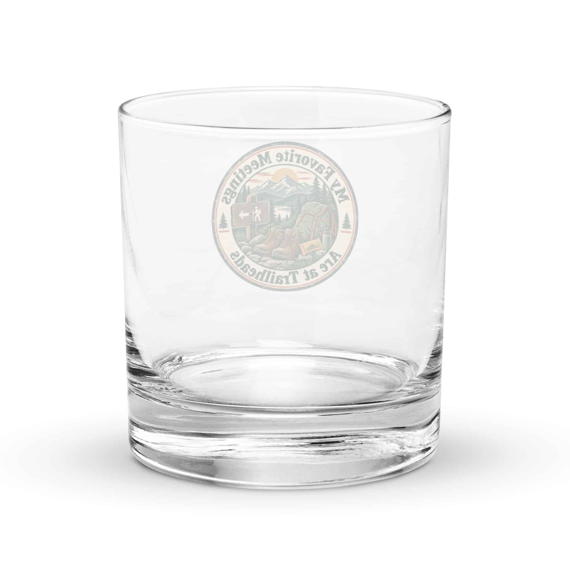 Nature and Adventure Rocks Glass: My Favorite Meetings Are at Trailheads, Vintage Round Badge