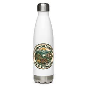Nature and Adventure Stainless Steel Water Bottle: My Favorite Meetings Are at Trailheads, Vintage Round Badge - 17 oz - Main