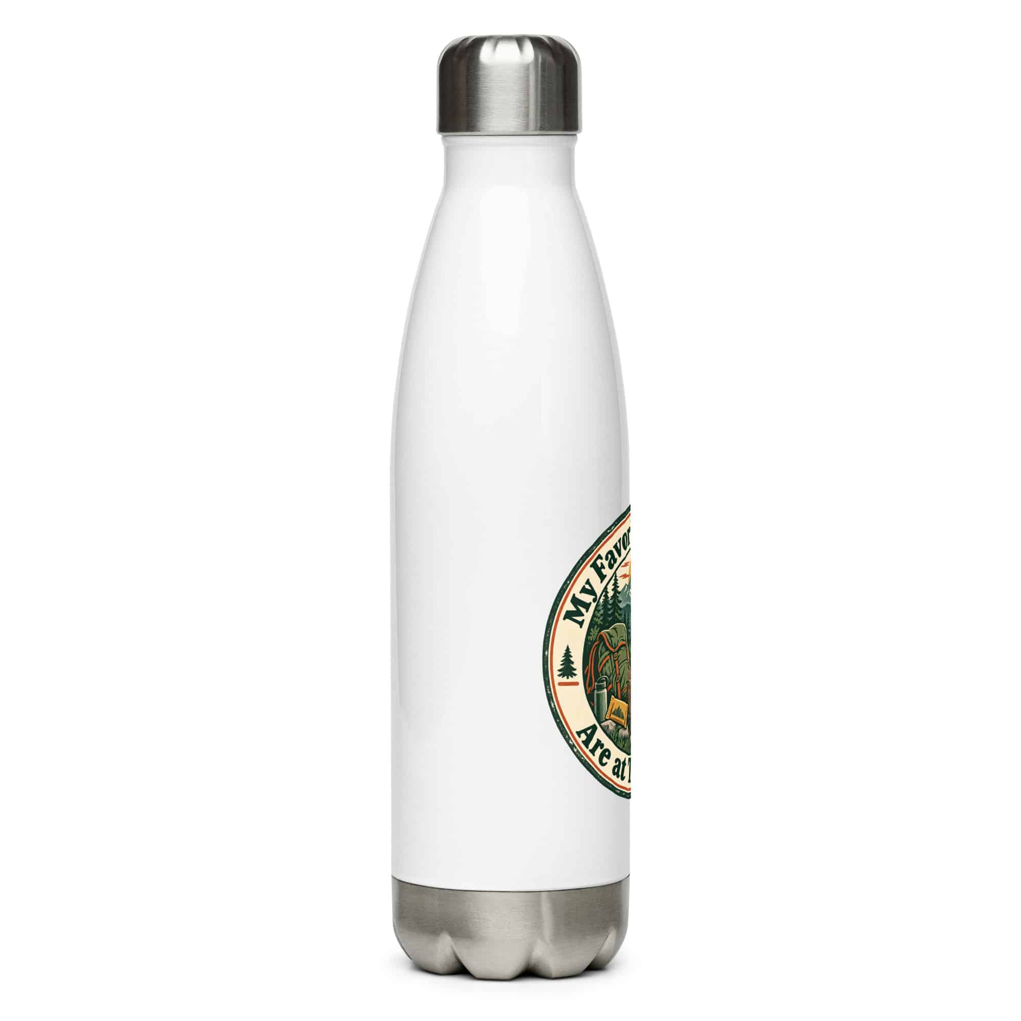 Nature and Adventure Stainless Steel Water Bottle: My Favorite Meetings Are at Trailheads, Vintage Round Badge