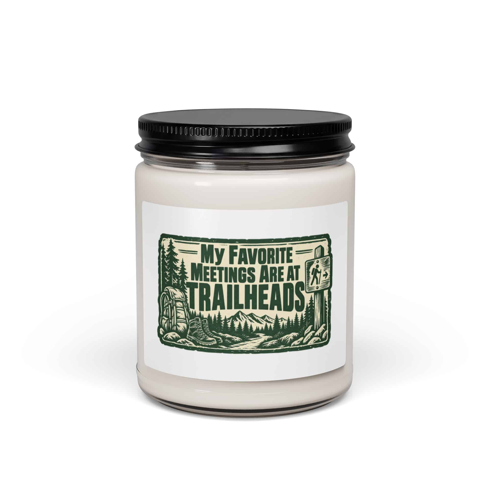 Nature and Adventure Soy Wax Candle: My Favorite Meetings Are at Trailheads, Forest Ink Stamp