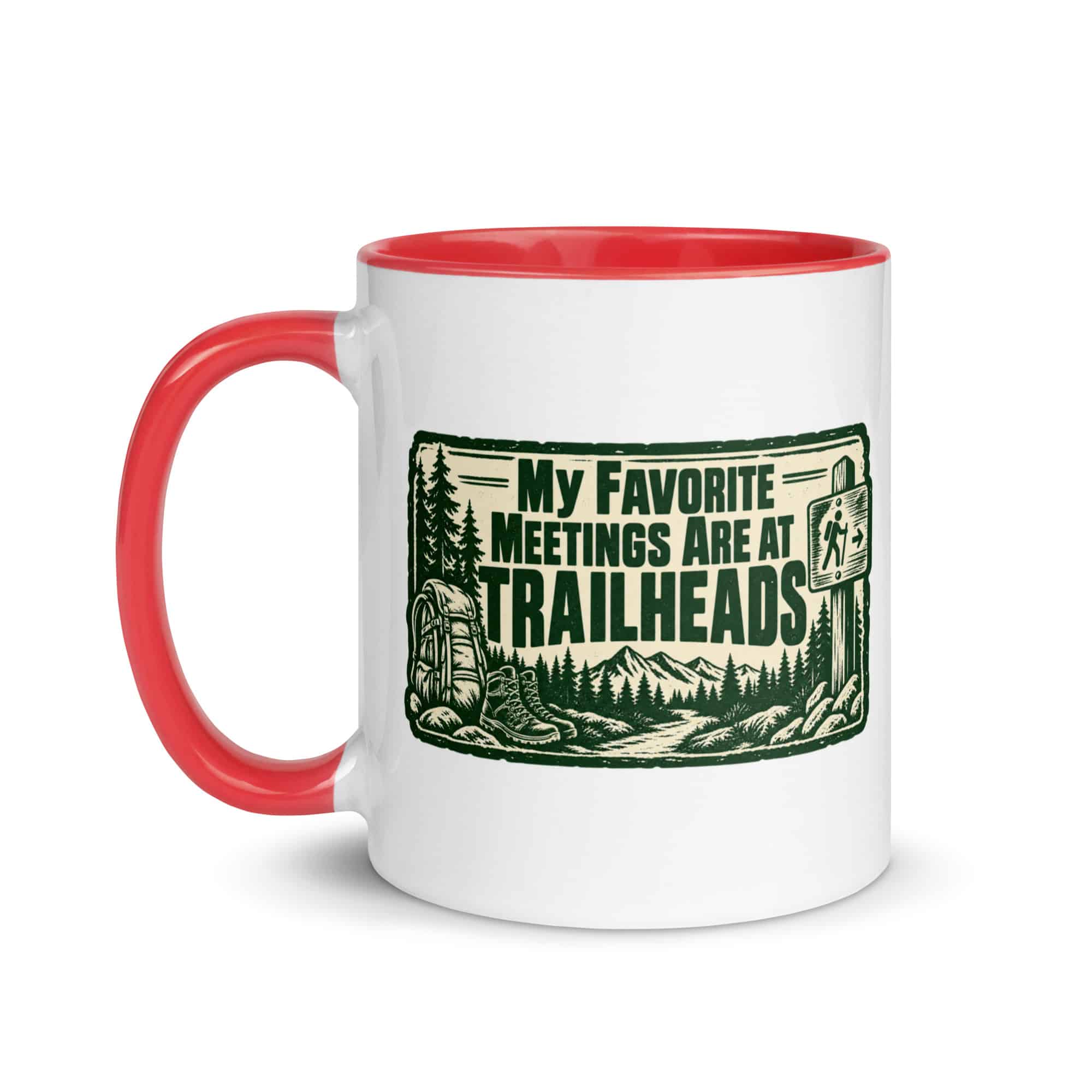 Nature and Adventure Color Inside Coffee Mug: My Favorite Meetings Are at Trailheads, Forest Ink Stamp