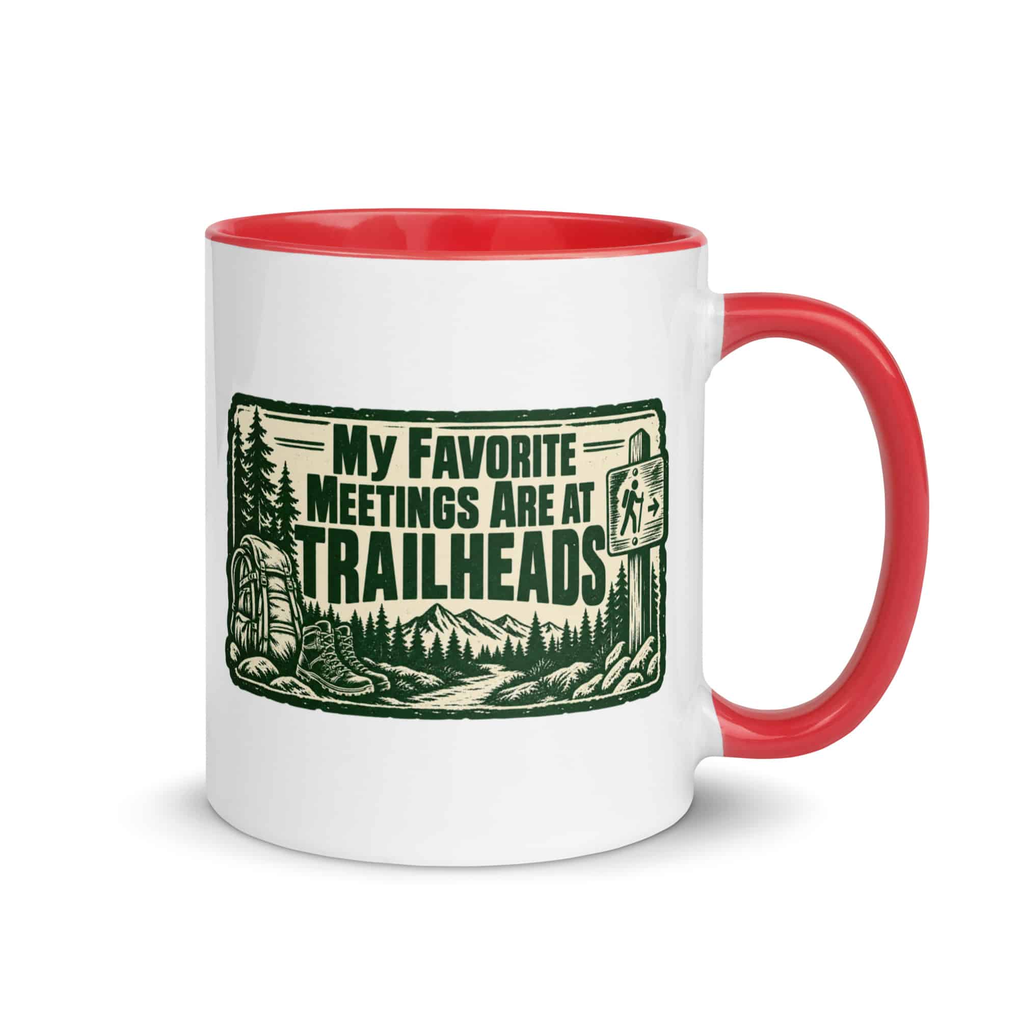 Nature and Adventure Color Inside Coffee Mug: My Favorite Meetings Are at Trailheads, Forest Ink Stamp
