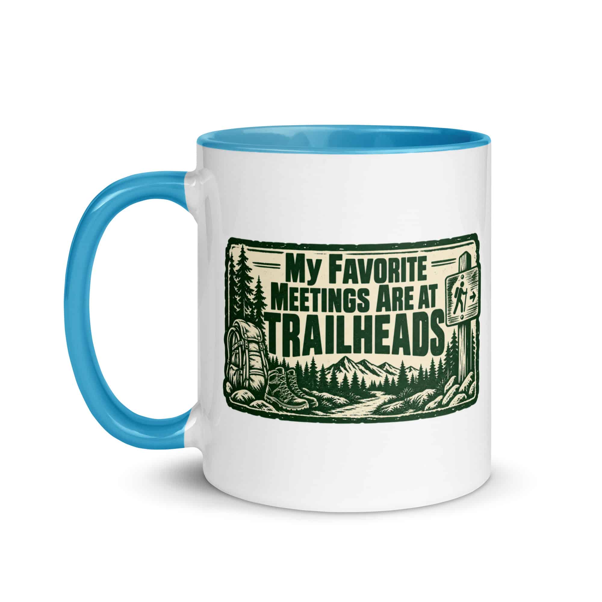 Nature and Adventure Color Inside Coffee Mug: My Favorite Meetings Are at Trailheads, Forest Ink Stamp