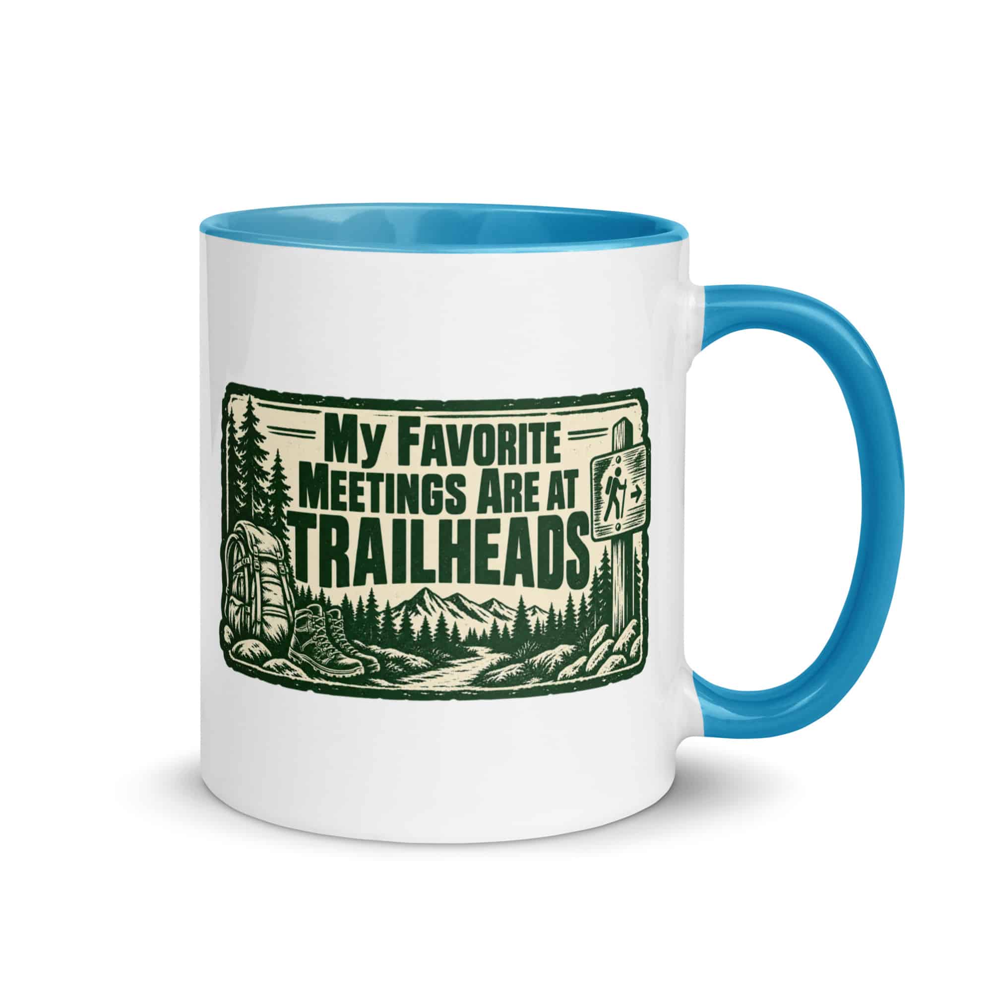 Nature and Adventure Color Inside Coffee Mug: My Favorite Meetings Are at Trailheads, Forest Ink Stamp