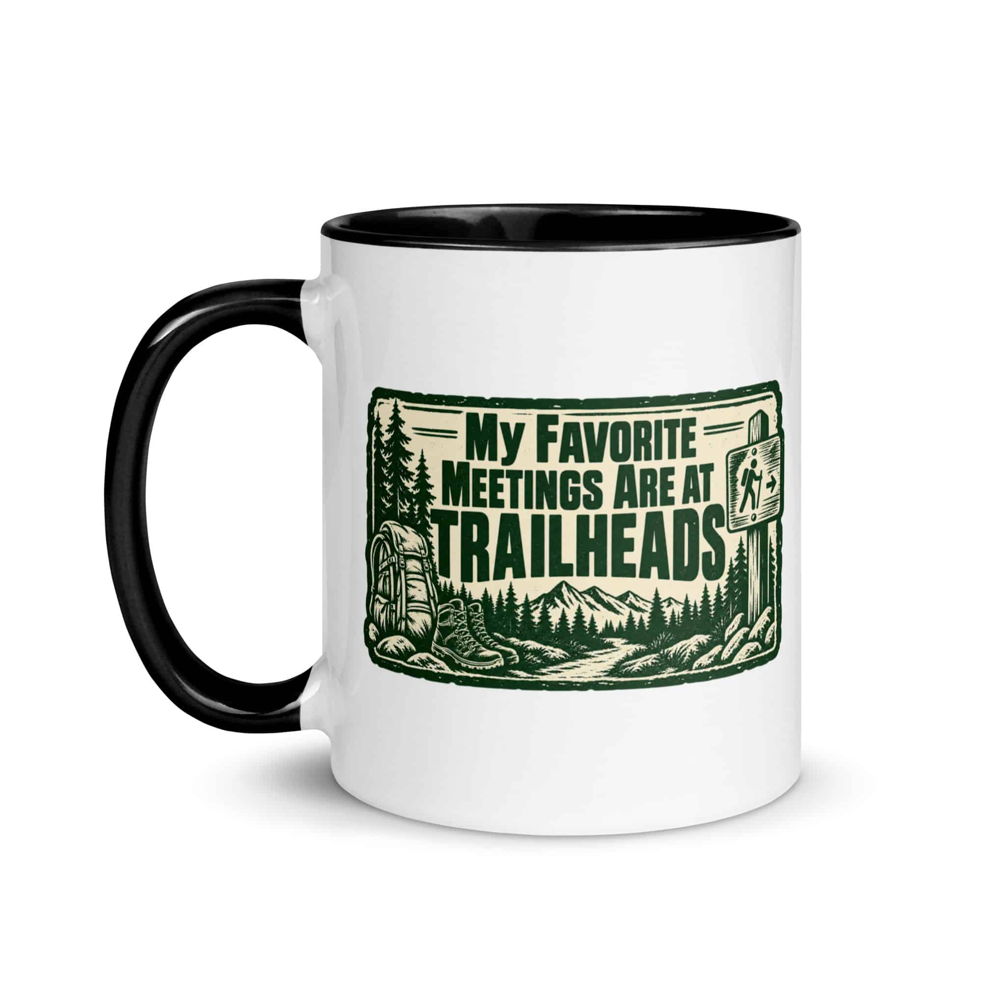 Nature and Adventure Color Inside Coffee Mug: My Favorite Meetings Are at Trailheads, Forest Ink Stamp