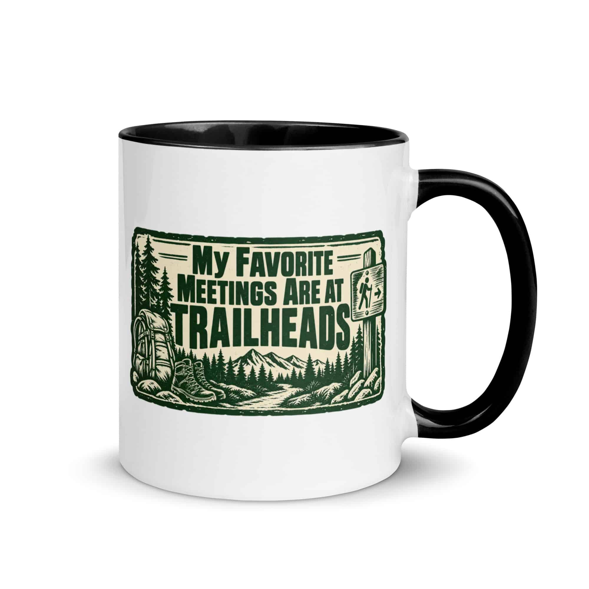 Nature and Adventure Color Inside Coffee Mug: My Favorite Meetings Are at Trailheads, Forest Ink Stamp
