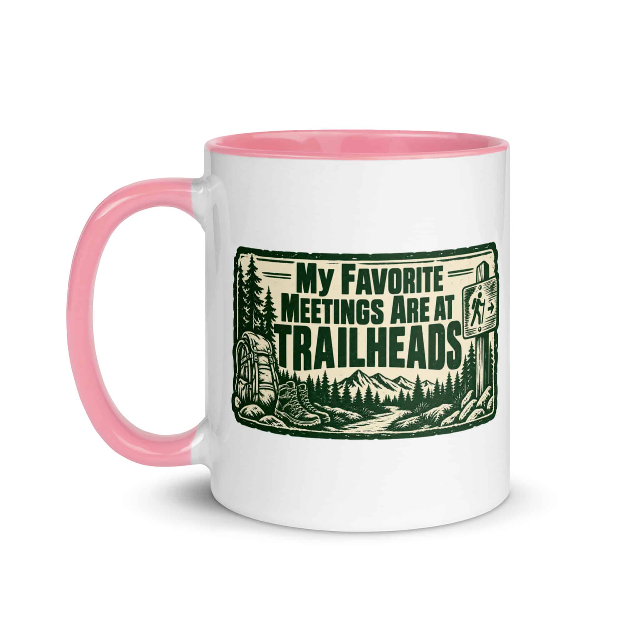 Nature and Adventure Color Inside Coffee Mug: My Favorite Meetings Are at Trailheads, Forest Ink Stamp