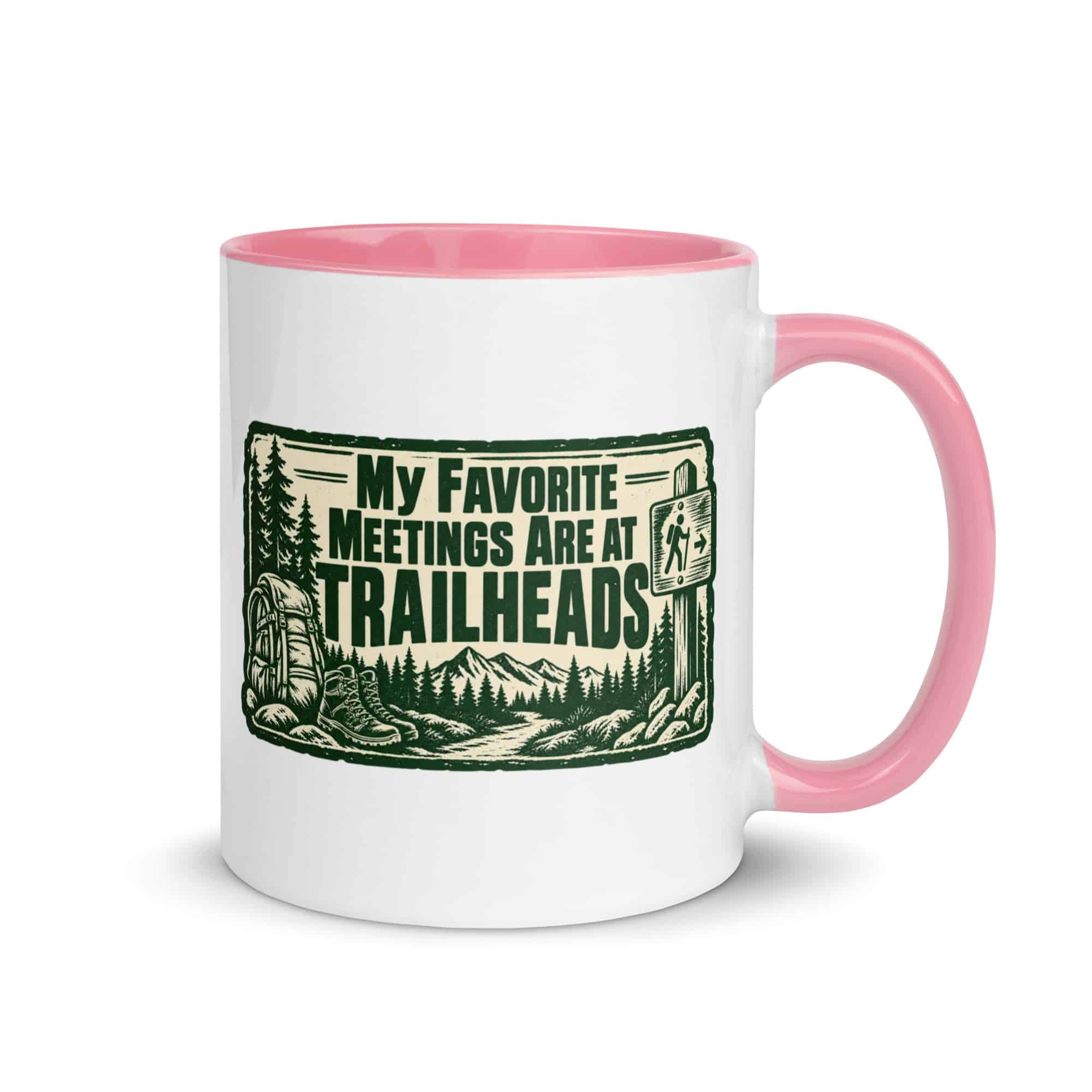 Nature and Adventure Color Inside Coffee Mug: My Favorite Meetings Are at Trailheads, Forest Ink Stamp