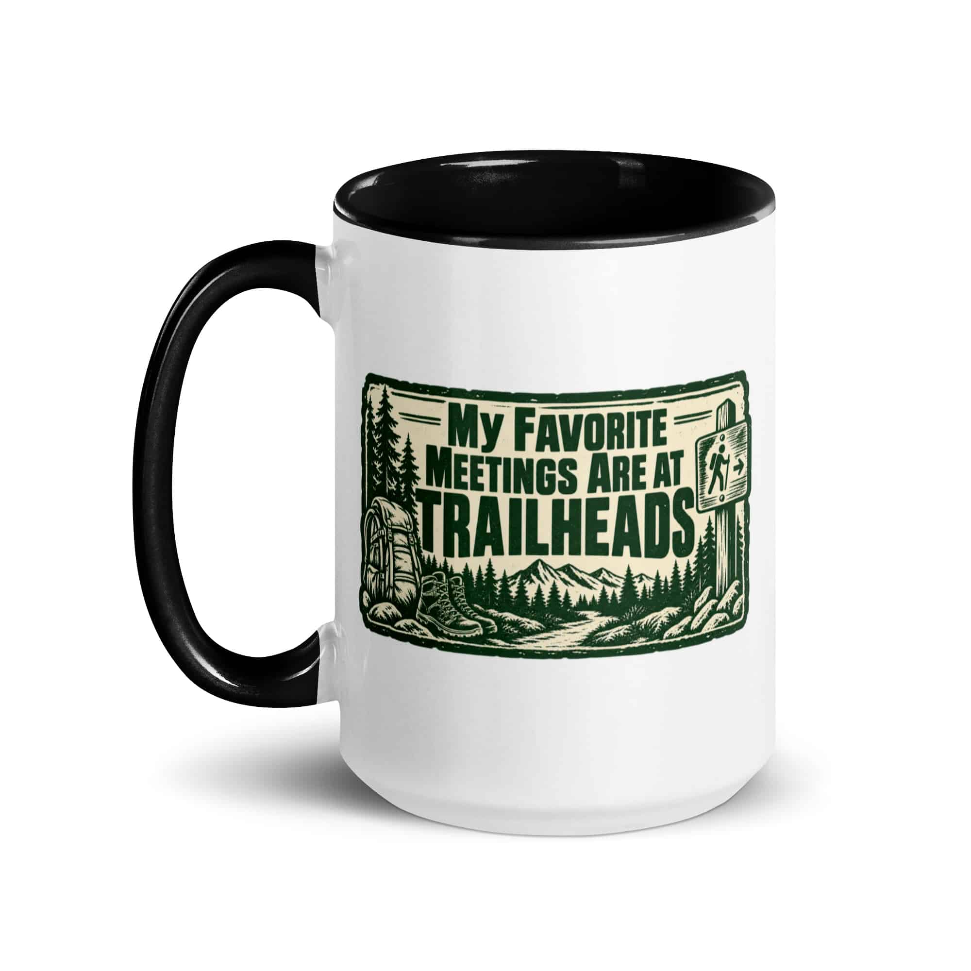Nature and Adventure Color Inside Coffee Mug: My Favorite Meetings Are at Trailheads, Forest Ink Stamp