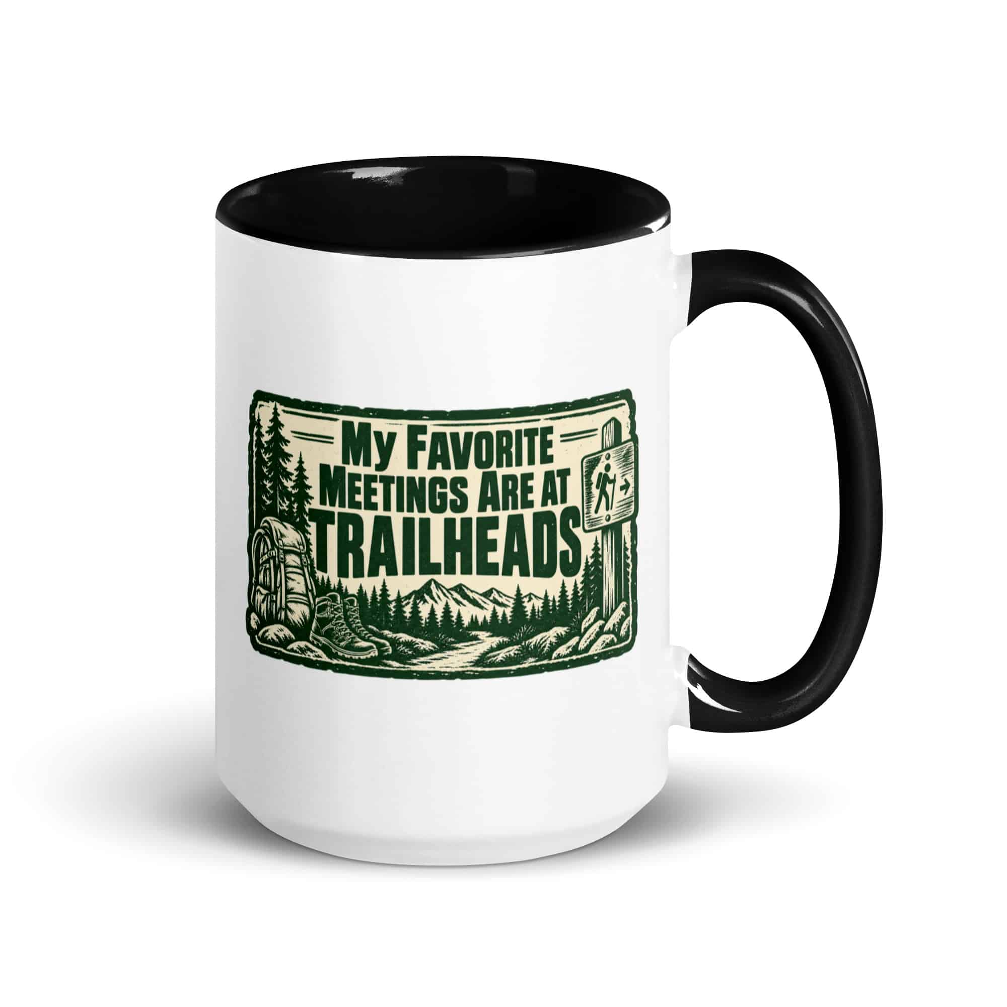 Nature and Adventure Color Inside Coffee Mug: My Favorite Meetings Are at Trailheads, Forest Ink Stamp