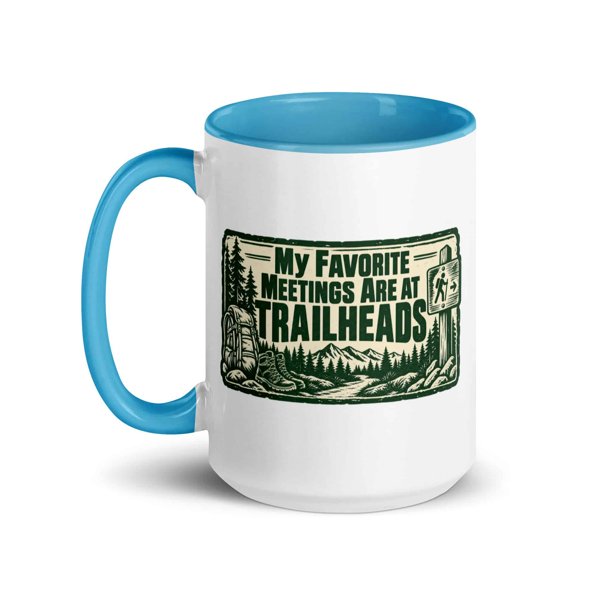 Nature and Adventure Color Inside Coffee Mug: My Favorite Meetings Are at Trailheads, Forest Ink Stamp