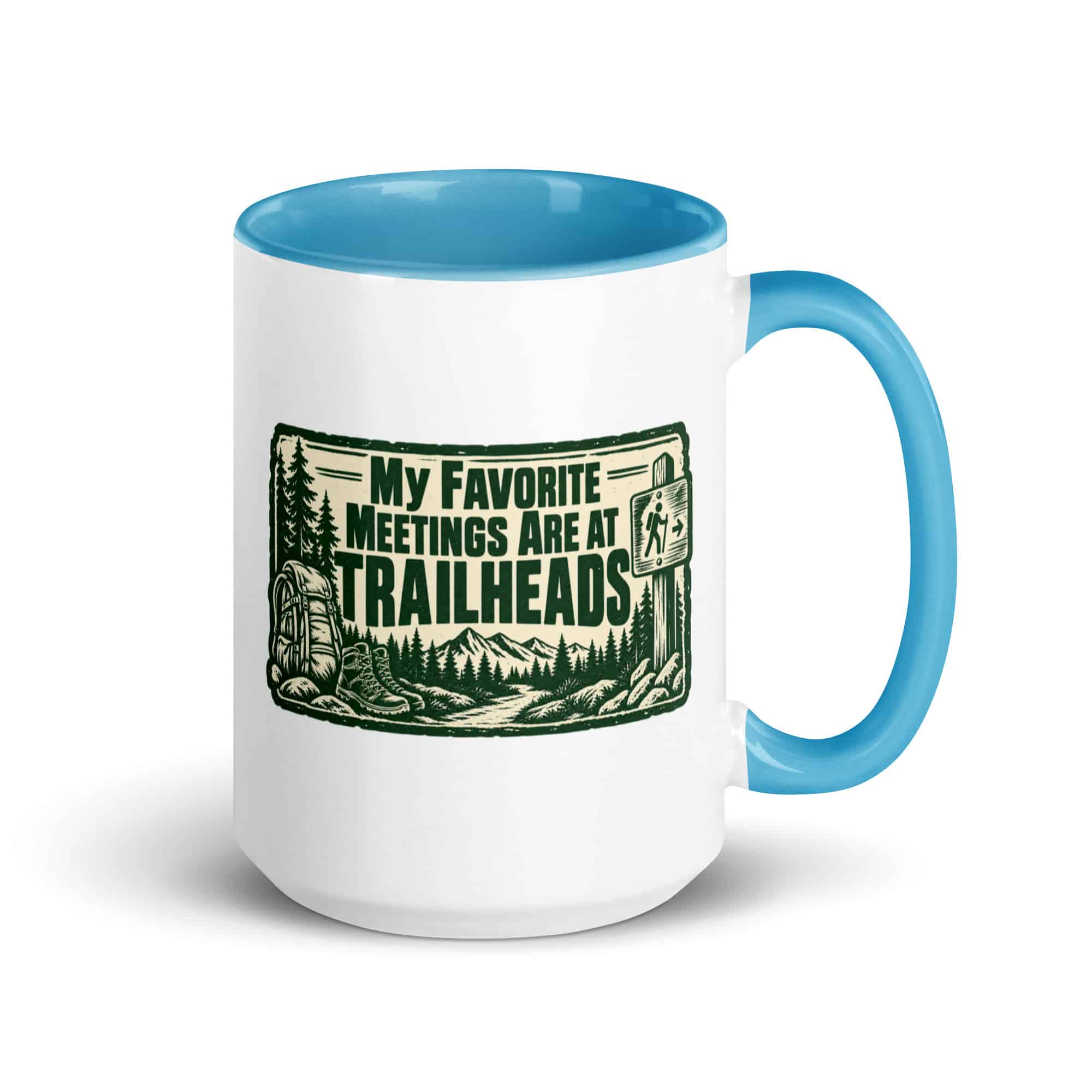 Nature and Adventure Color Inside Coffee Mug: My Favorite Meetings Are at Trailheads, Forest Ink Stamp