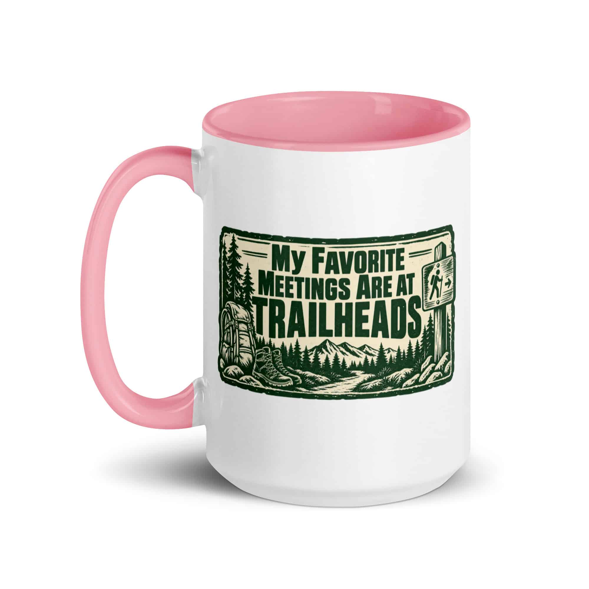 Nature and Adventure Color Inside Coffee Mug: My Favorite Meetings Are at Trailheads, Forest Ink Stamp