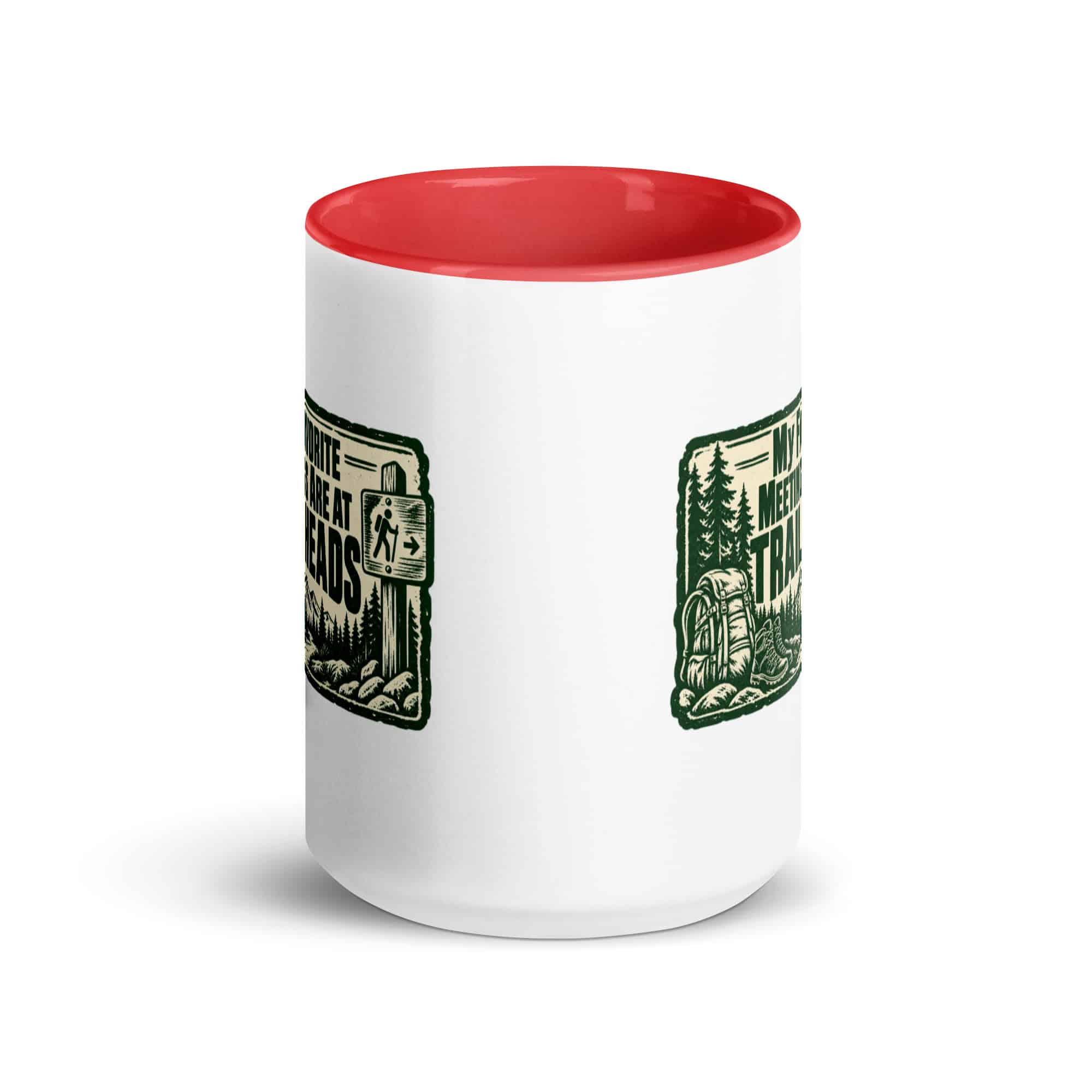Nature and Adventure Color Inside Coffee Mug: My Favorite Meetings Are at Trailheads, Forest Ink Stamp