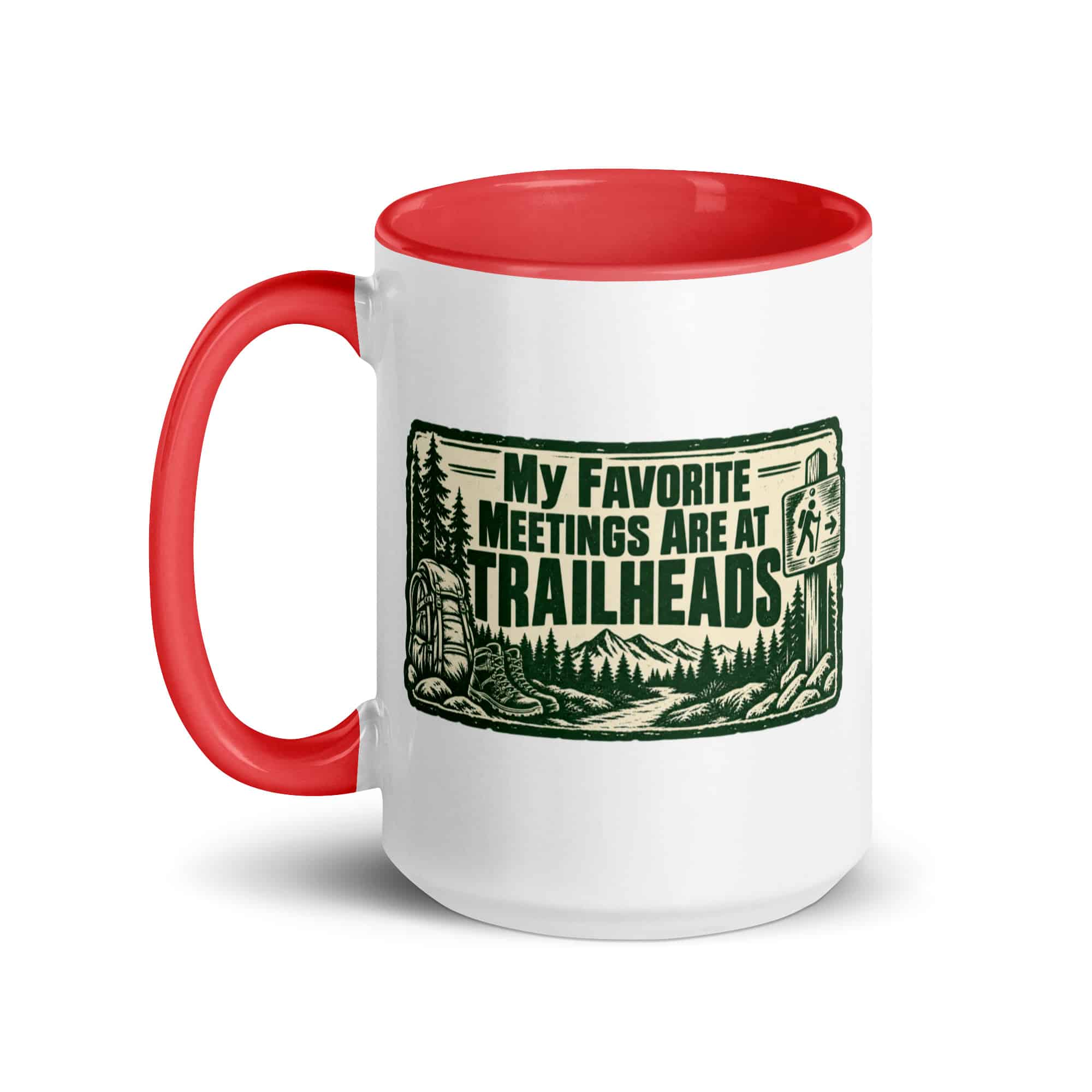 Nature and Adventure Color Inside Coffee Mug: My Favorite Meetings Are at Trailheads, Forest Ink Stamp