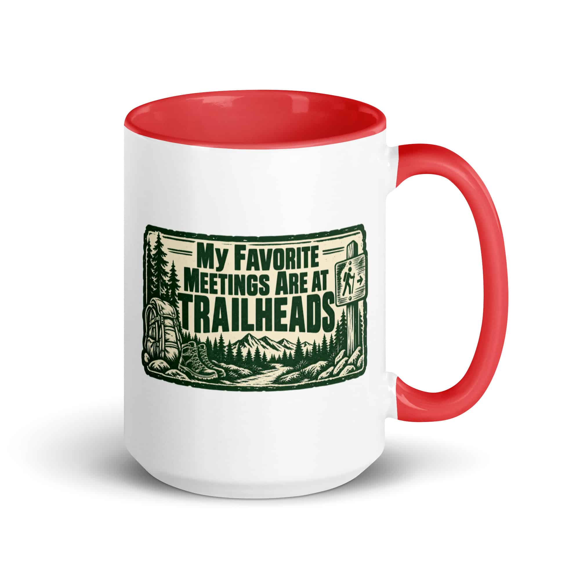 Nature and Adventure Color Inside Coffee Mug: My Favorite Meetings Are at Trailheads, Forest Ink Stamp