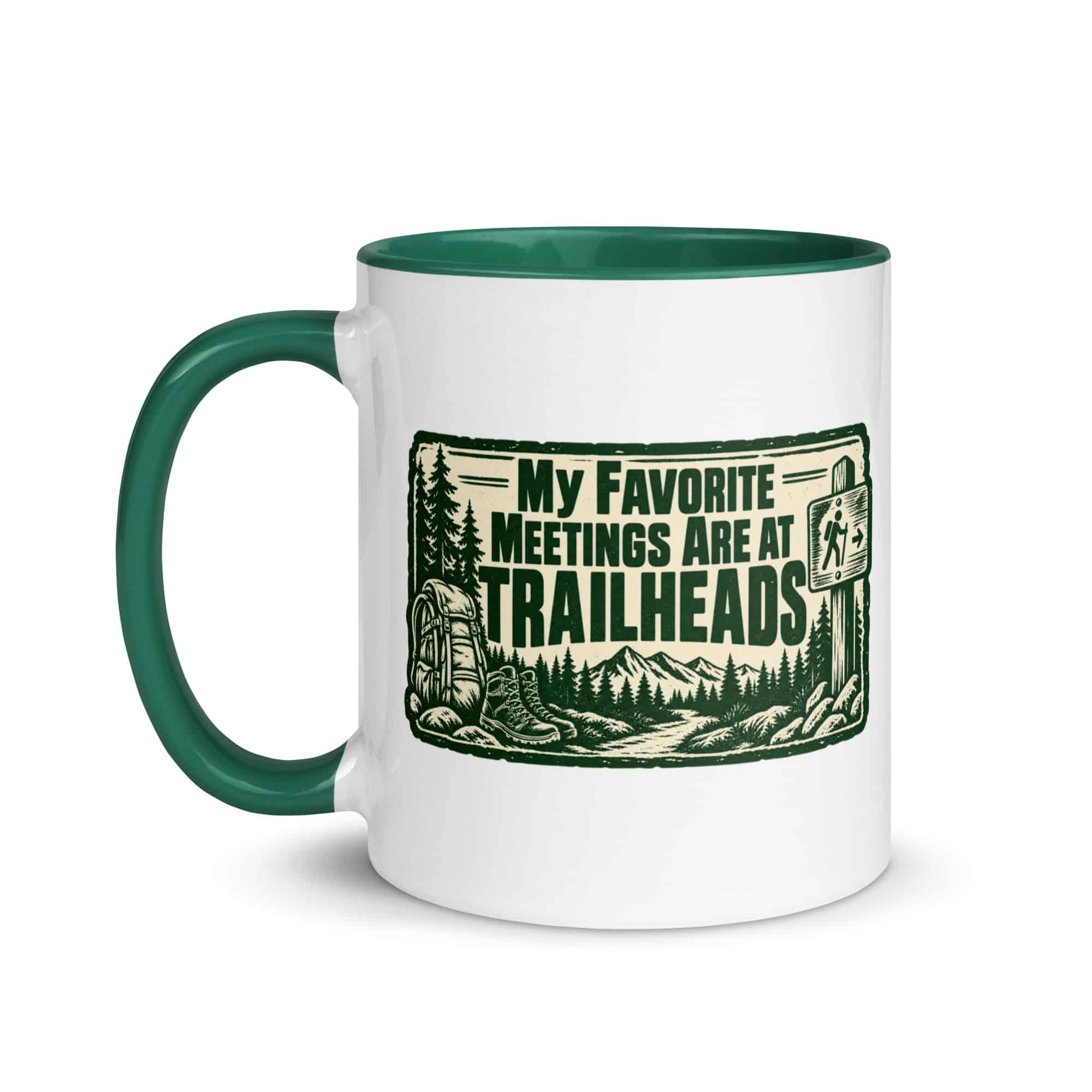 Nature and Adventure Color Inside Coffee Mug: My Favorite Meetings Are at Trailheads, Forest Ink Stamp