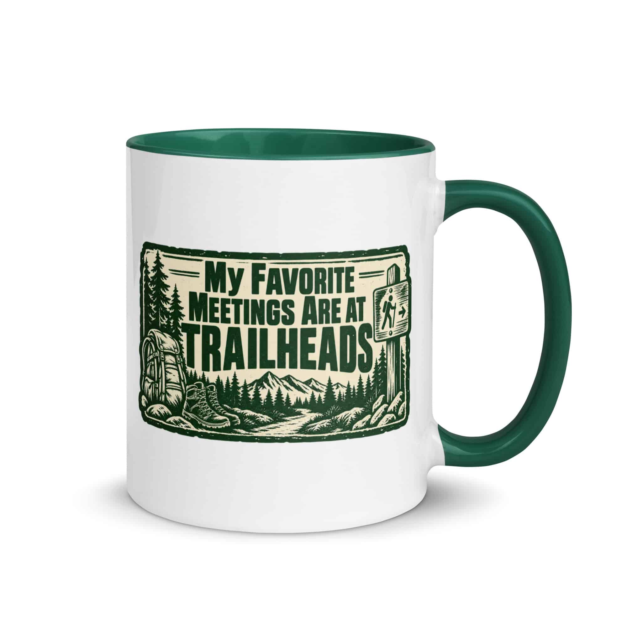 Nature and Adventure Color Inside Coffee Mug: My Favorite Meetings Are at Trailheads, Forest Ink Stamp