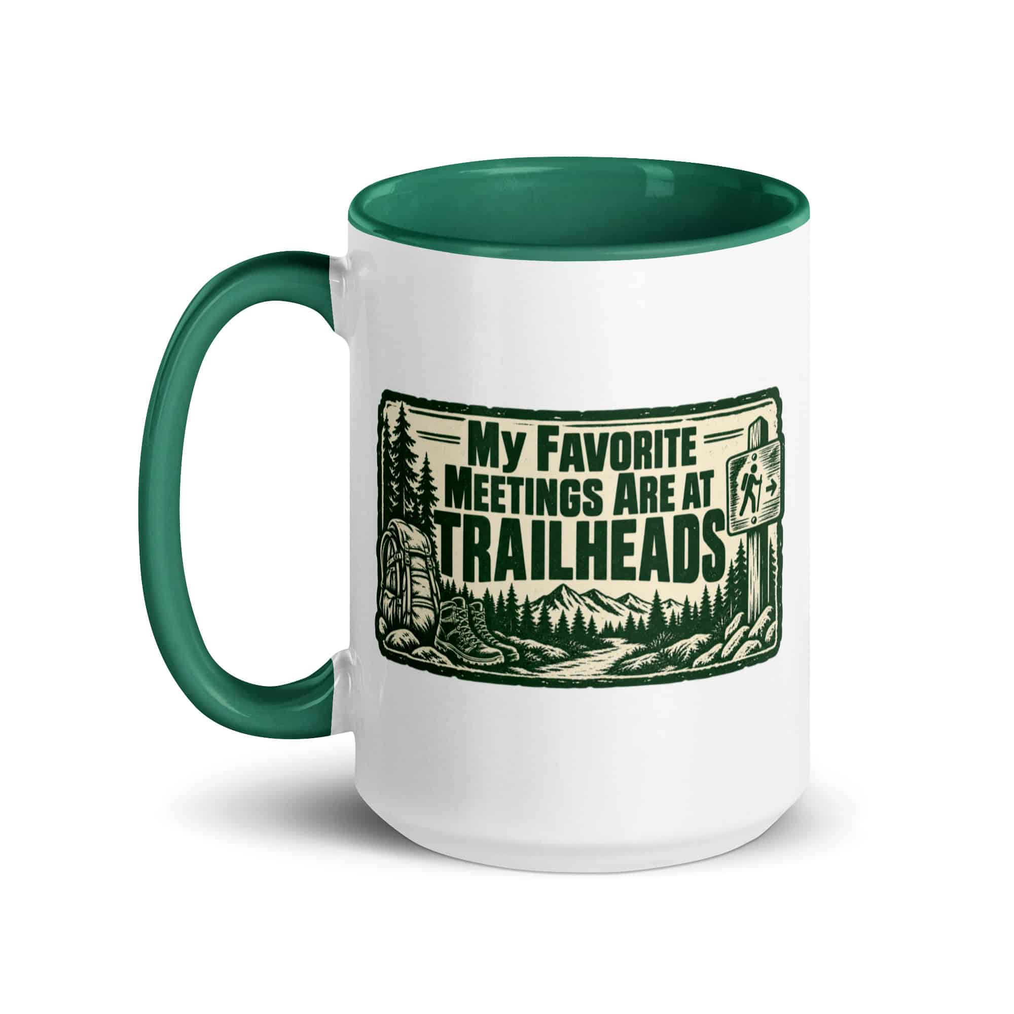 Nature and Adventure Color Inside Coffee Mug: My Favorite Meetings Are at Trailheads, Forest Ink Stamp