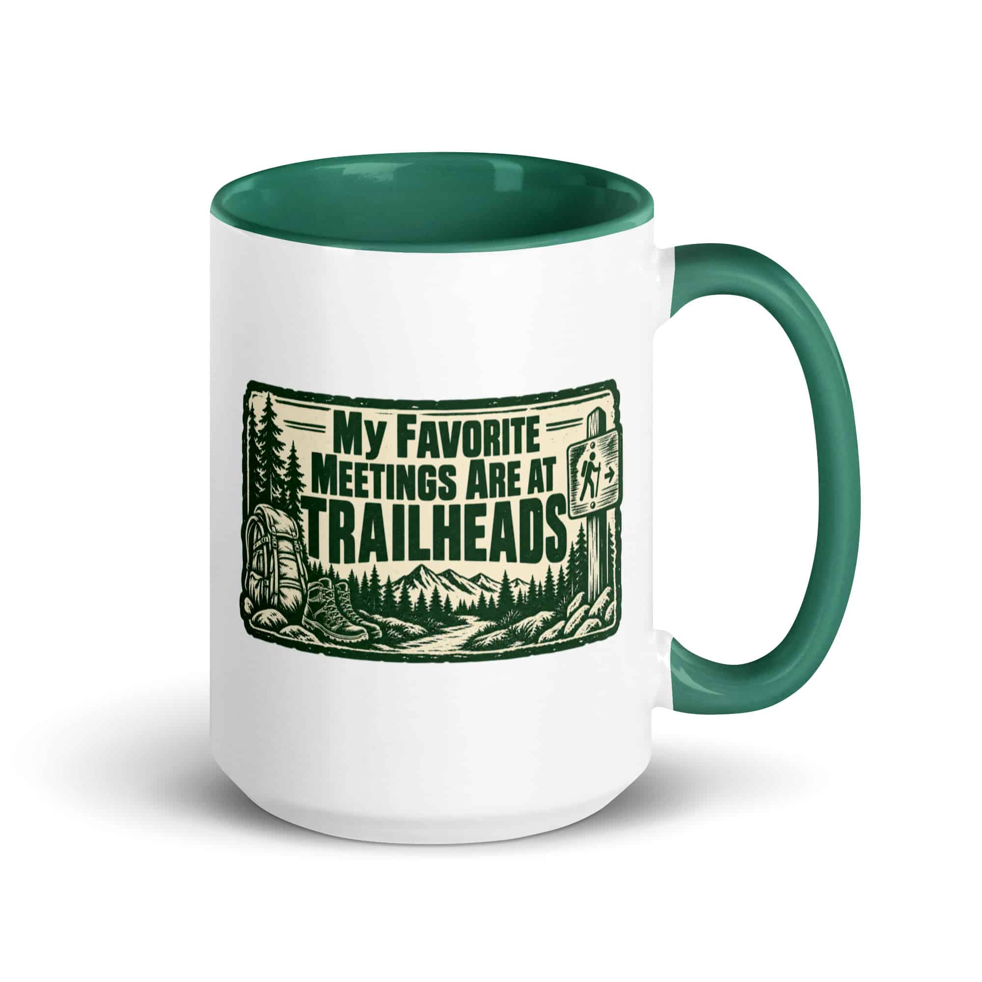 Nature and Adventure Color Inside Coffee Mug: My Favorite Meetings Are at Trailheads, Forest Ink Stamp
