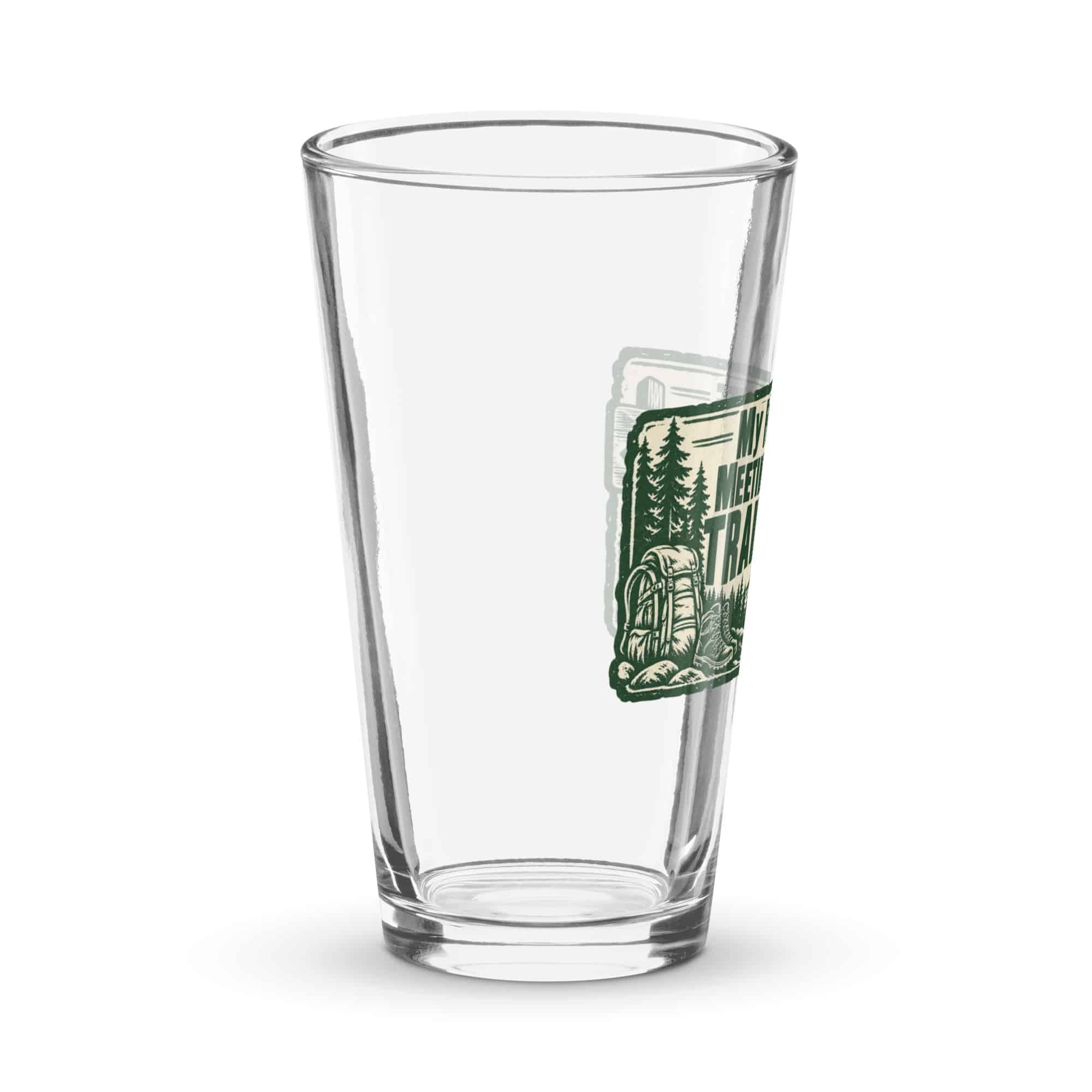 Nature and Adventure Pint Glass: My Favorite Meetings Are at Trailheads, Forest Ink Stamp