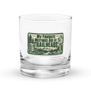 Nature and Adventure Rocks Glass: My Favorite Meetings Are at Trailheads, Forest Ink Stamp - 10.5 oz - Main