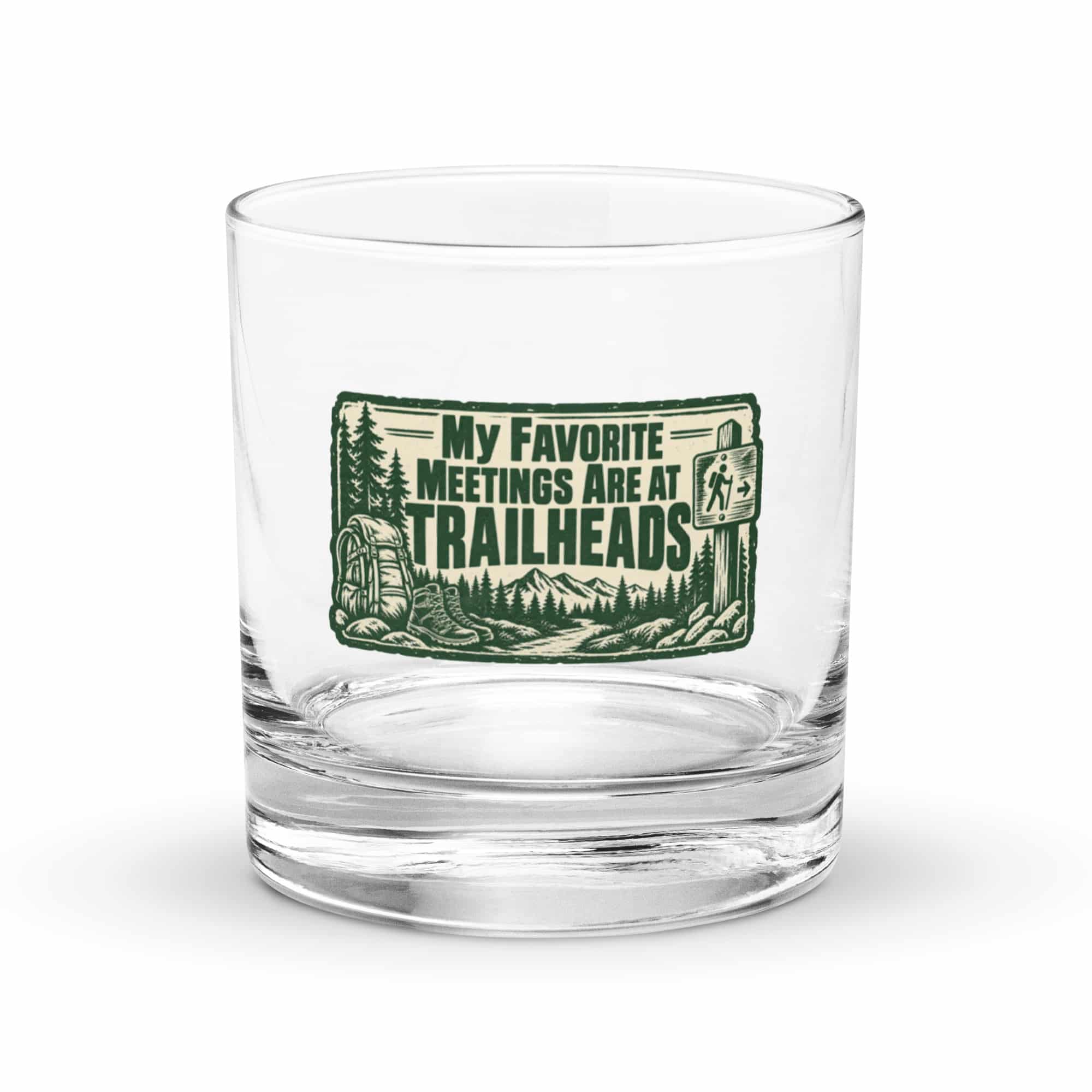 Nature and Adventure Rocks Glass: My Favorite Meetings Are at Trailheads, Forest Ink Stamp