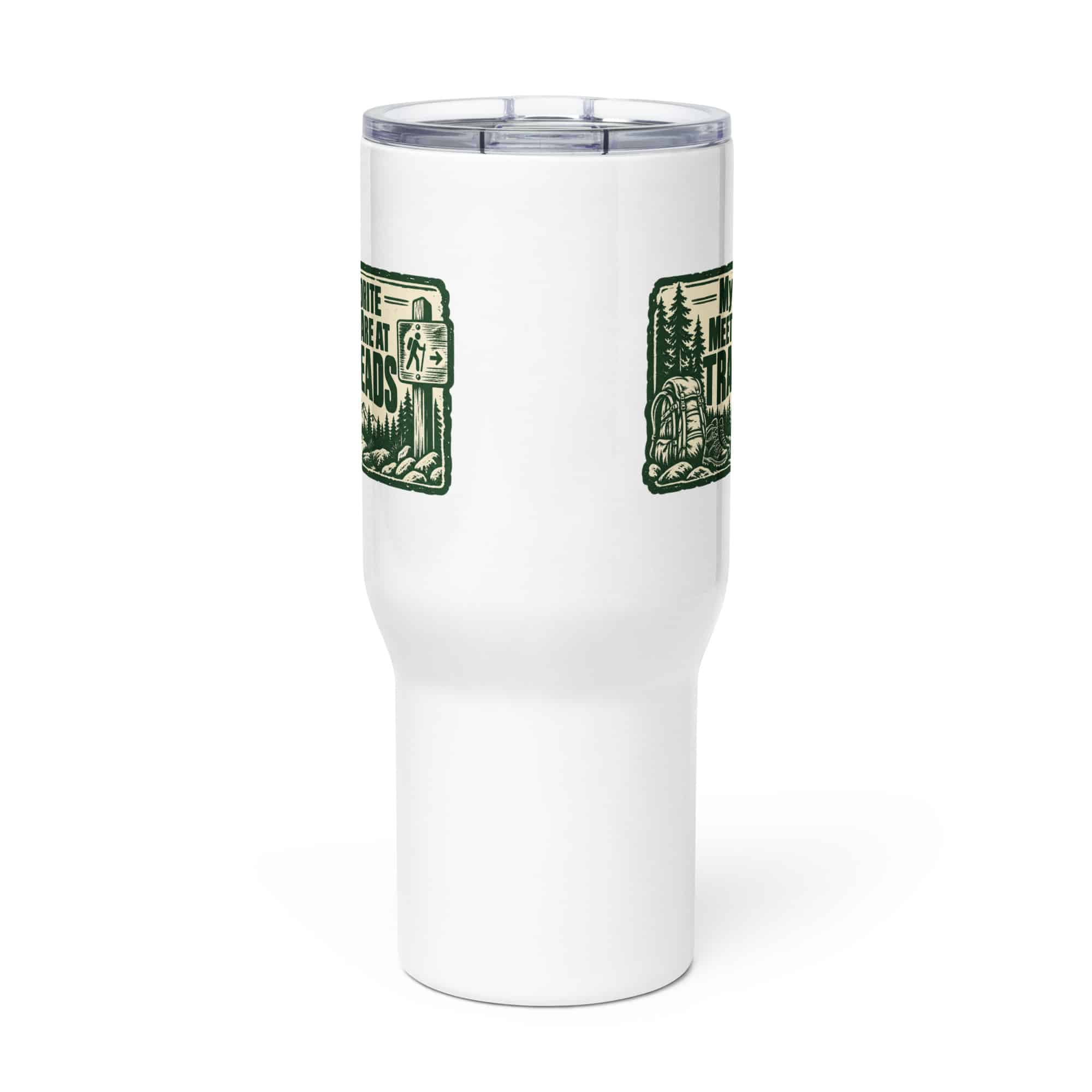 Nature and Adventure Travel Mug: My Favorite Meetings Are at Trailheads, Forest Ink Stamp