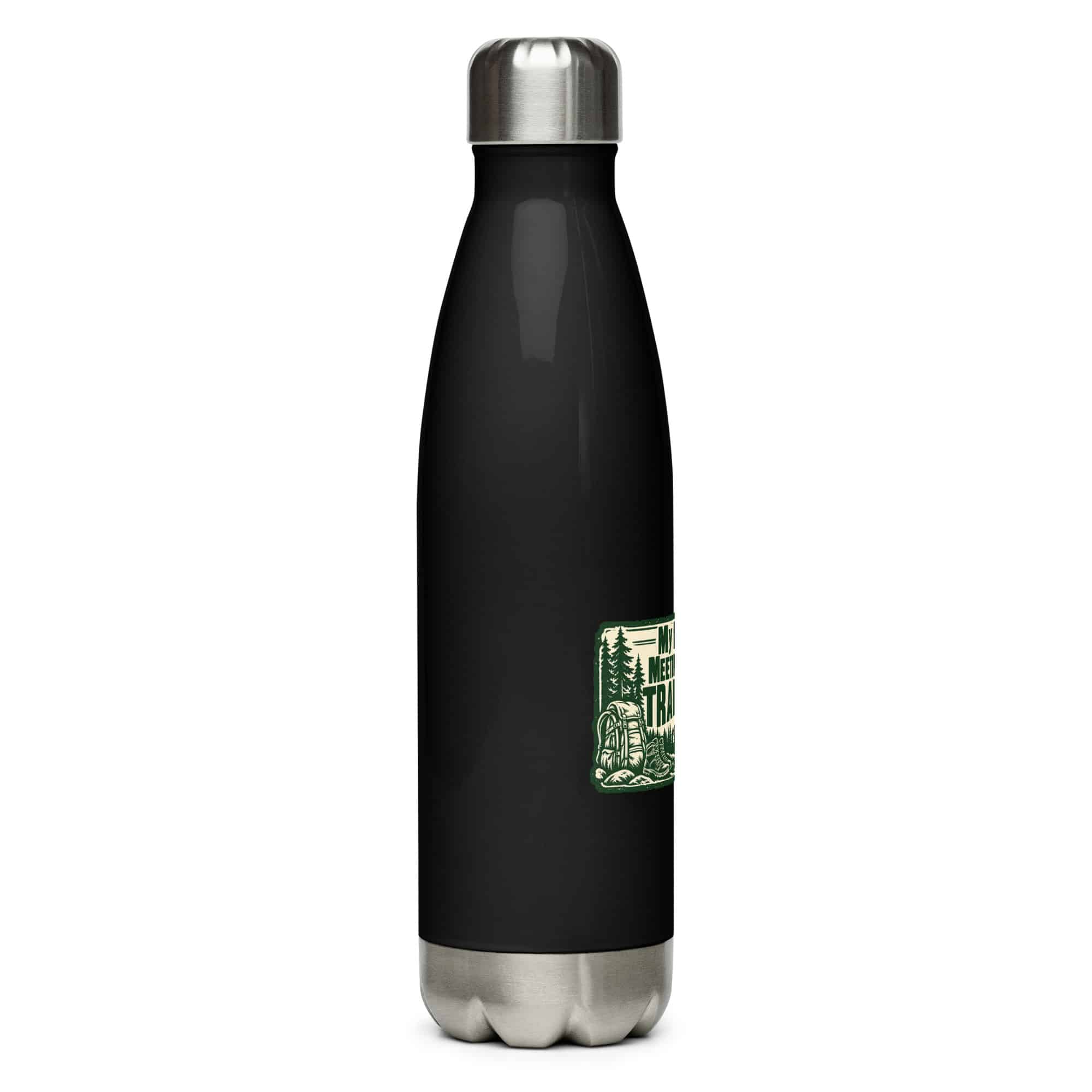 Nature and Adventure Stainless Steel Water Bottle: My Favorite Meetings Are at Trailheads, Forest Ink Stamp