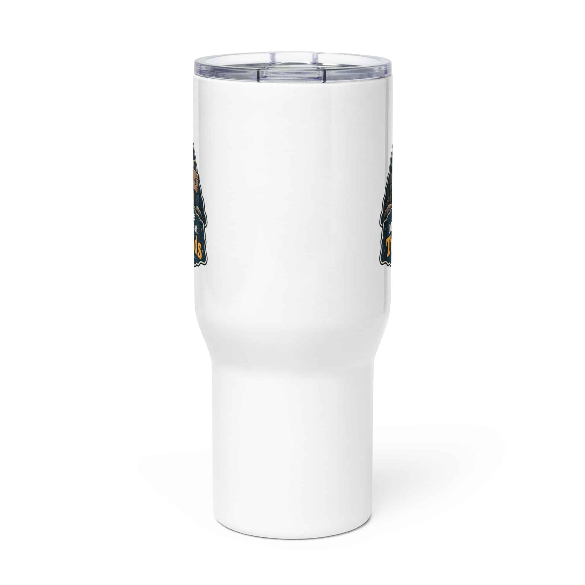 Nature and Adventure Travel Mug: My Favorite Meetings Are at Trailheads, Scenic Shield Badge