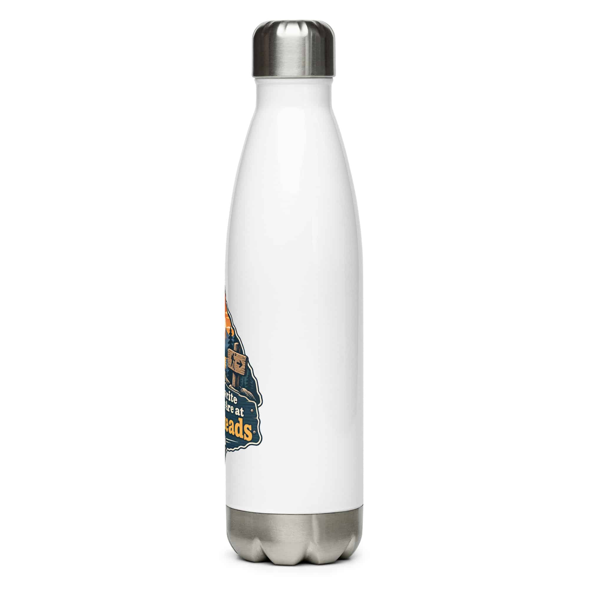 Nature and Adventure Stainless Steel Water Bottle: My Favorite Meetings Are at Trailheads, Scenic Shield Badge