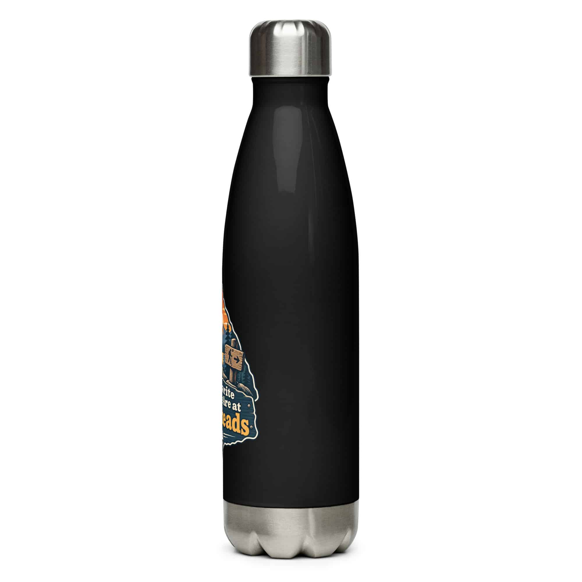 Nature and Adventure Stainless Steel Water Bottle: My Favorite Meetings Are at Trailheads, Scenic Shield Badge