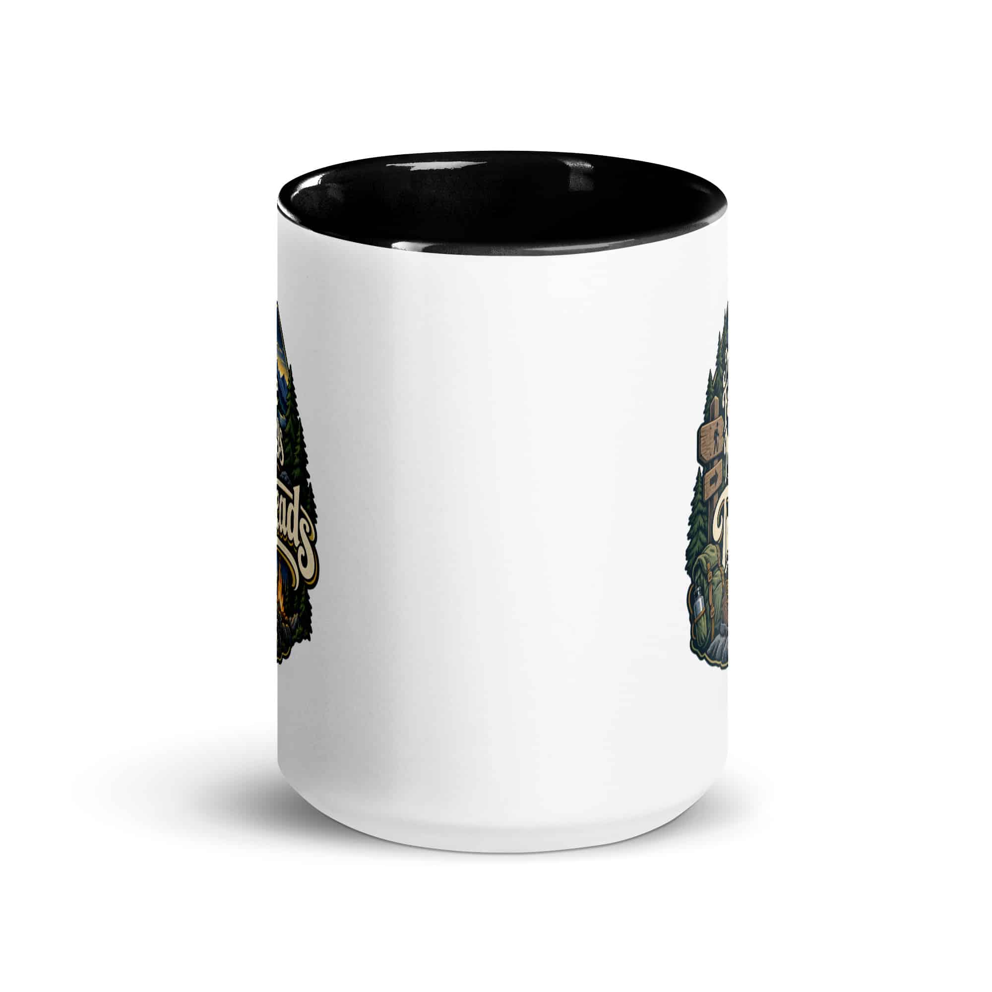 Nature and Adventure Color Inside Coffee Mug: My Favorite Meetings Are at Trailheads, Woodland Scenic Lettering