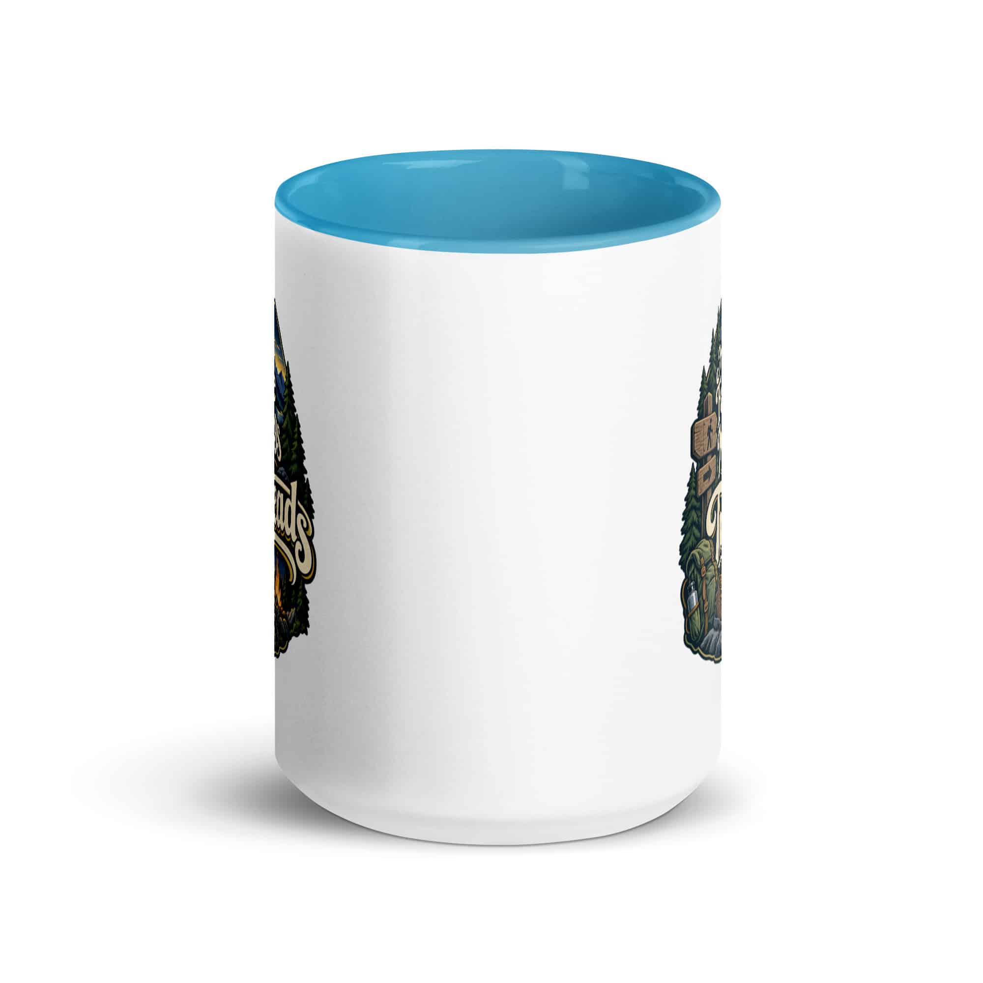 Nature and Adventure Color Inside Coffee Mug: My Favorite Meetings Are at Trailheads, Woodland Scenic Lettering