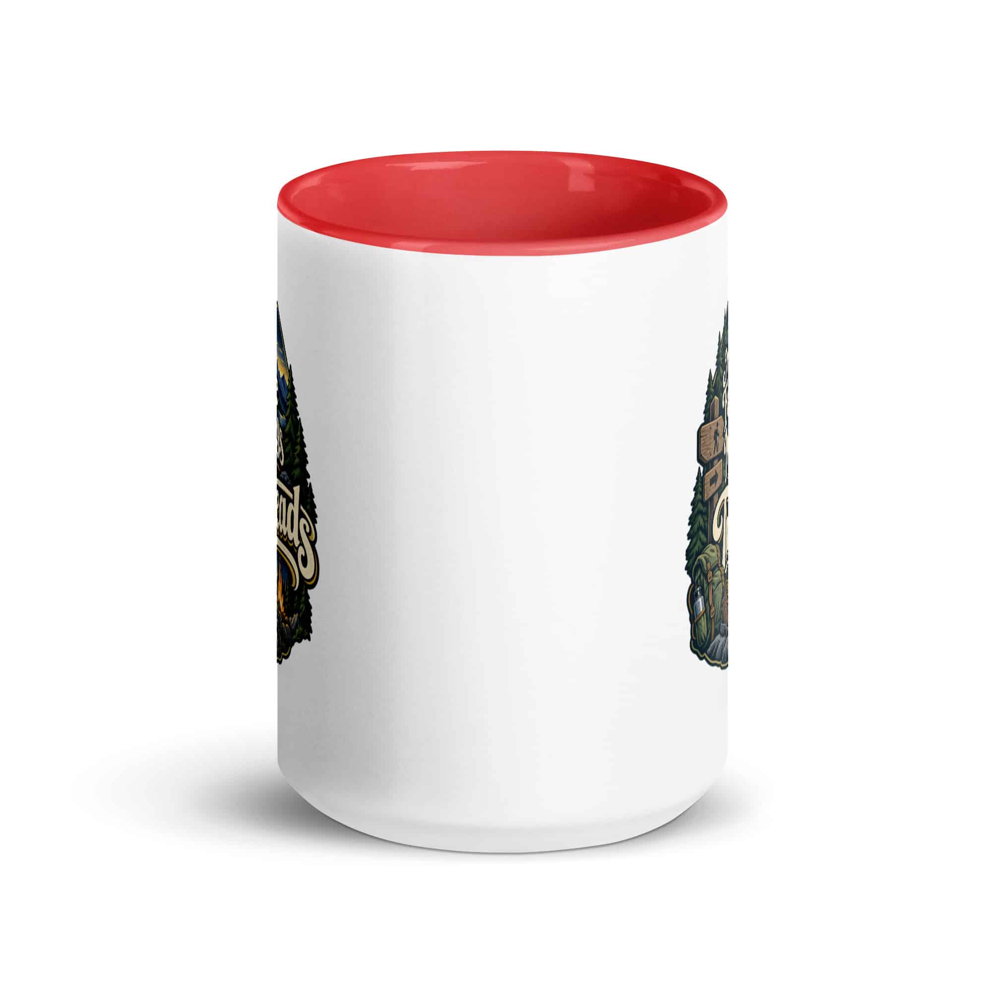 Nature and Adventure Color Inside Coffee Mug: My Favorite Meetings Are at Trailheads, Woodland Scenic Lettering