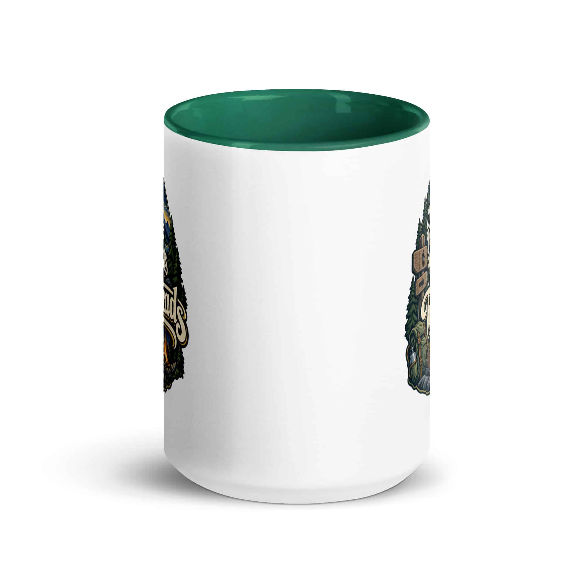 Nature and Adventure Color Inside Coffee Mug: My Favorite Meetings Are at Trailheads, Woodland Scenic Lettering