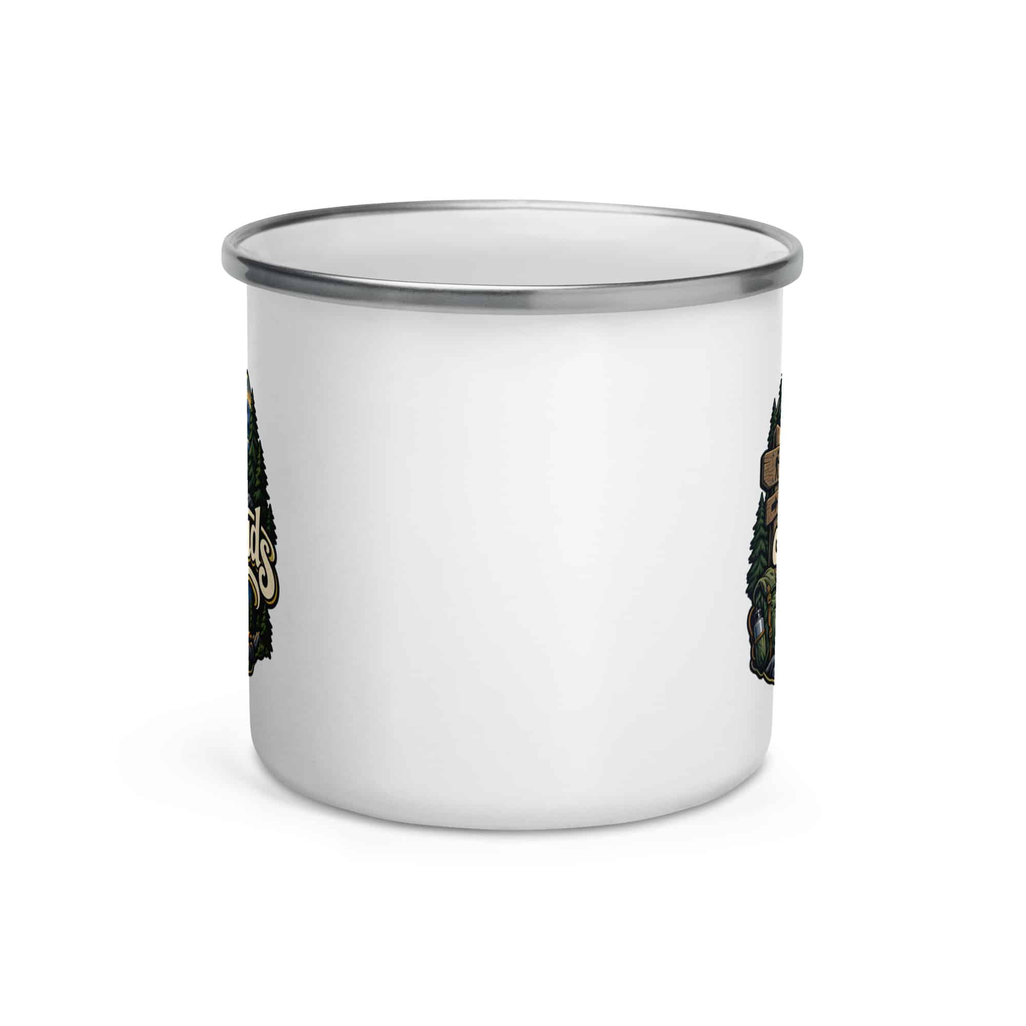 Nature and Adventure Enamel Camp Mug: My Favorite Meetings Are at Trailheads, Woodland Scenic Lettering